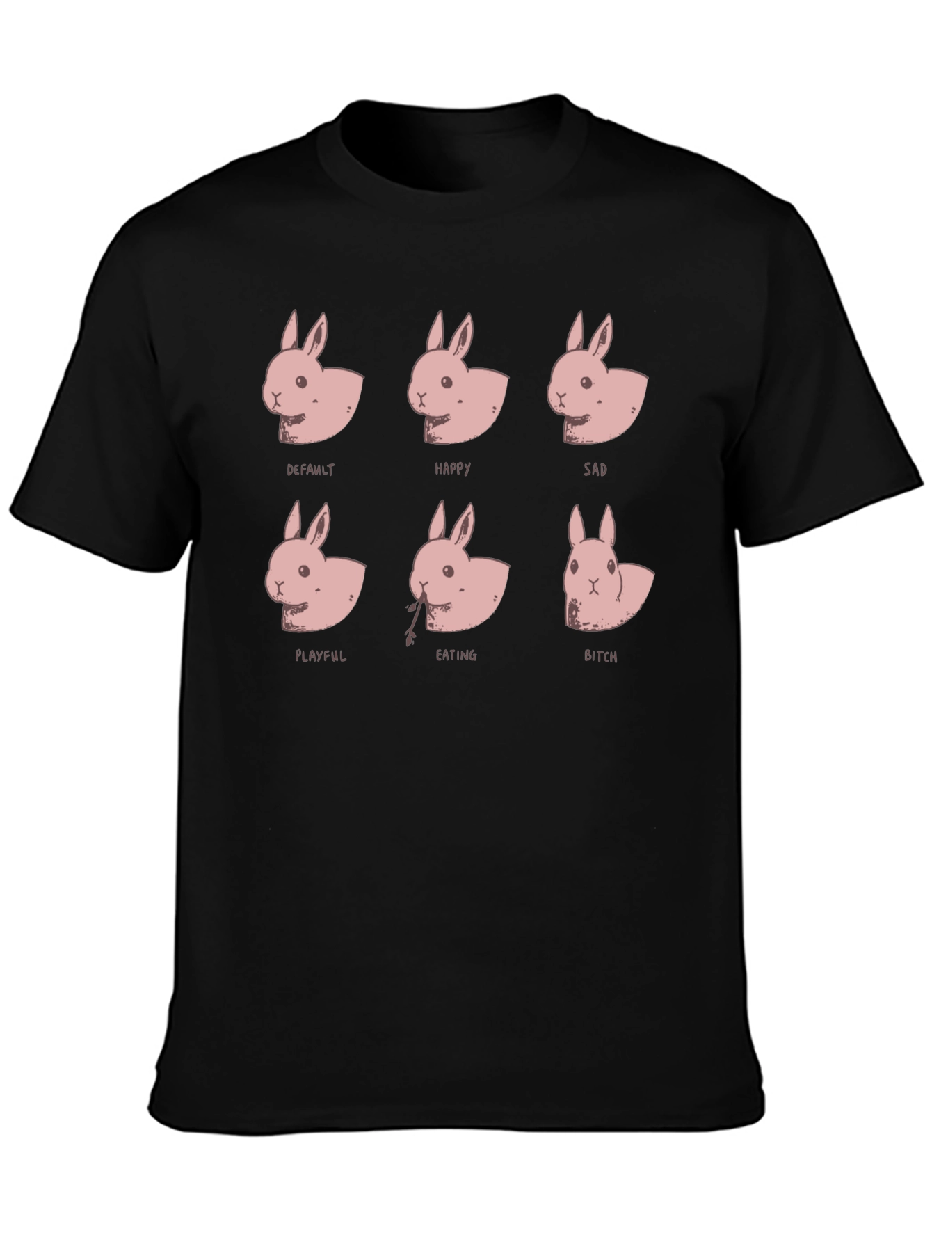 Funny Bunny Emotions Black T-Shirt