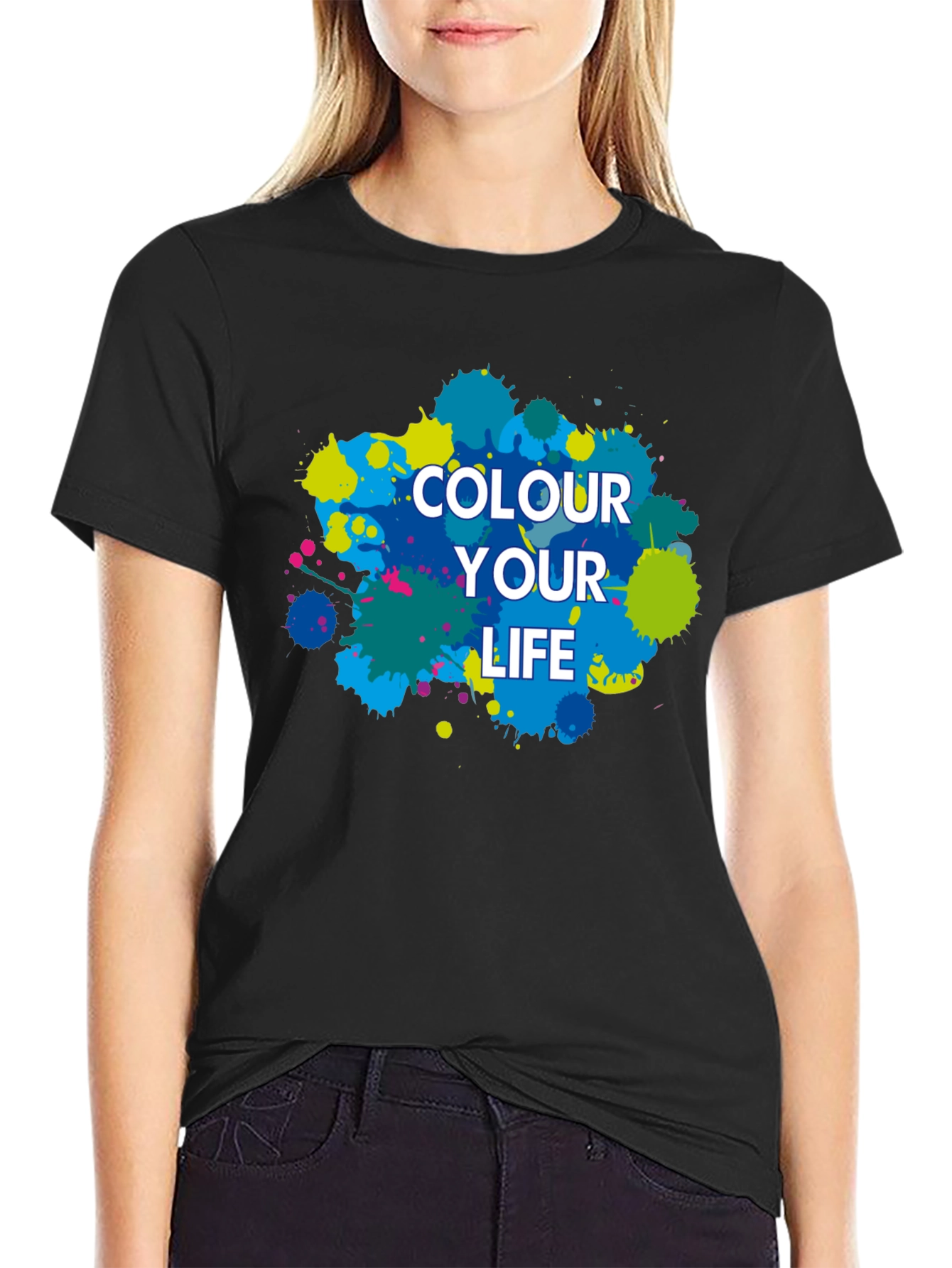 Colour Your Life Black Graphic T-Shirt