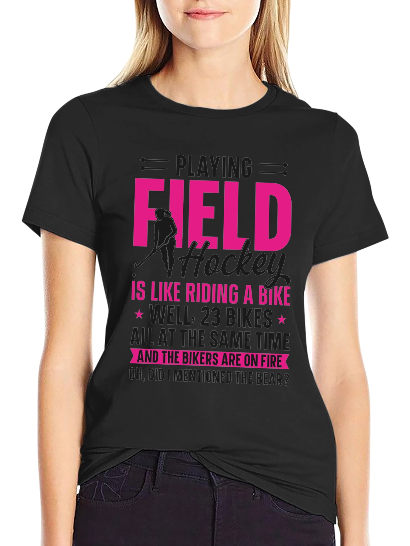 Funny Field Hockey Biker T-Shirt
