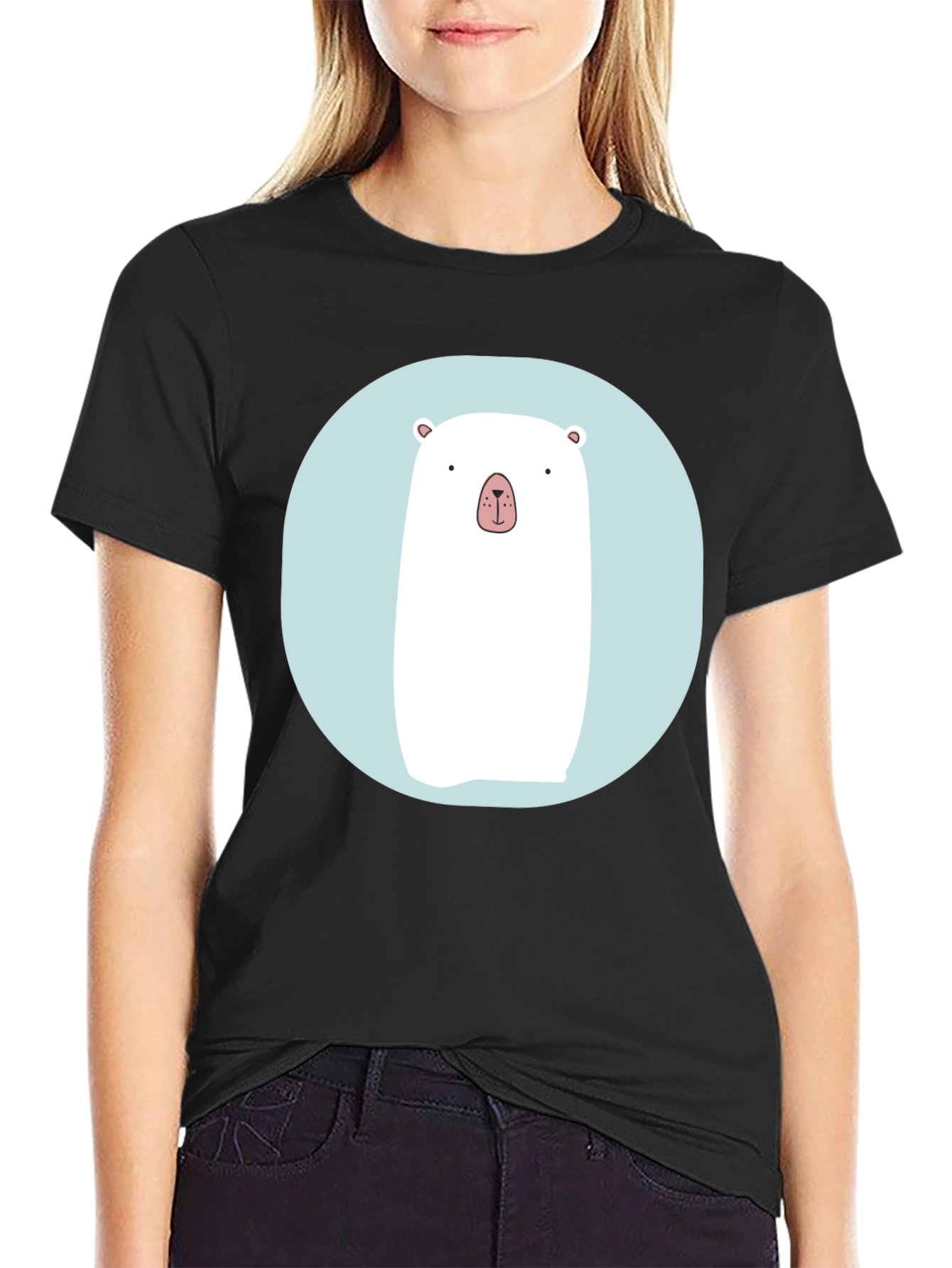 Cute Polar Bear Graphic T-Shirt - Black