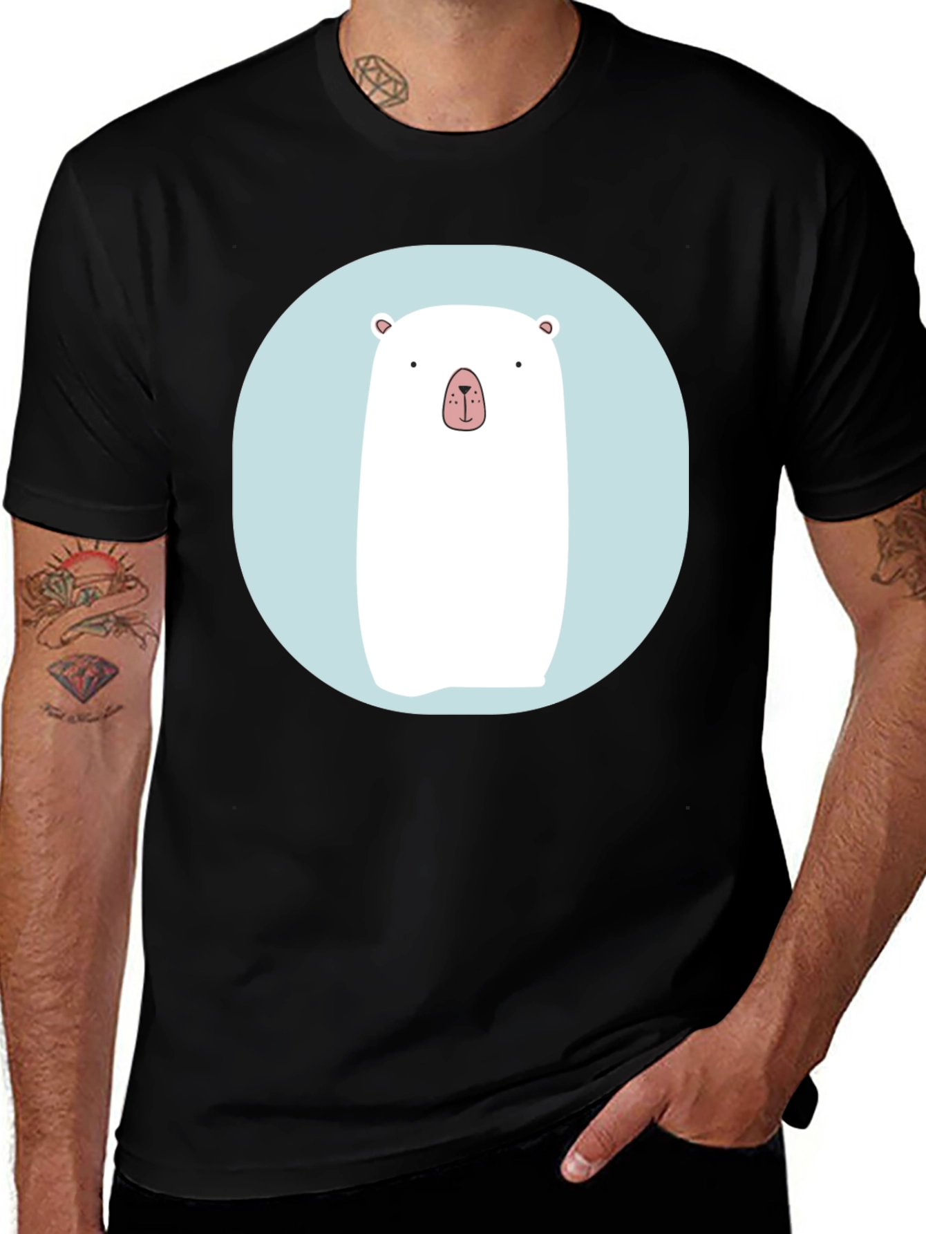 Cute Polar Bear Graphic T-Shirt - Black