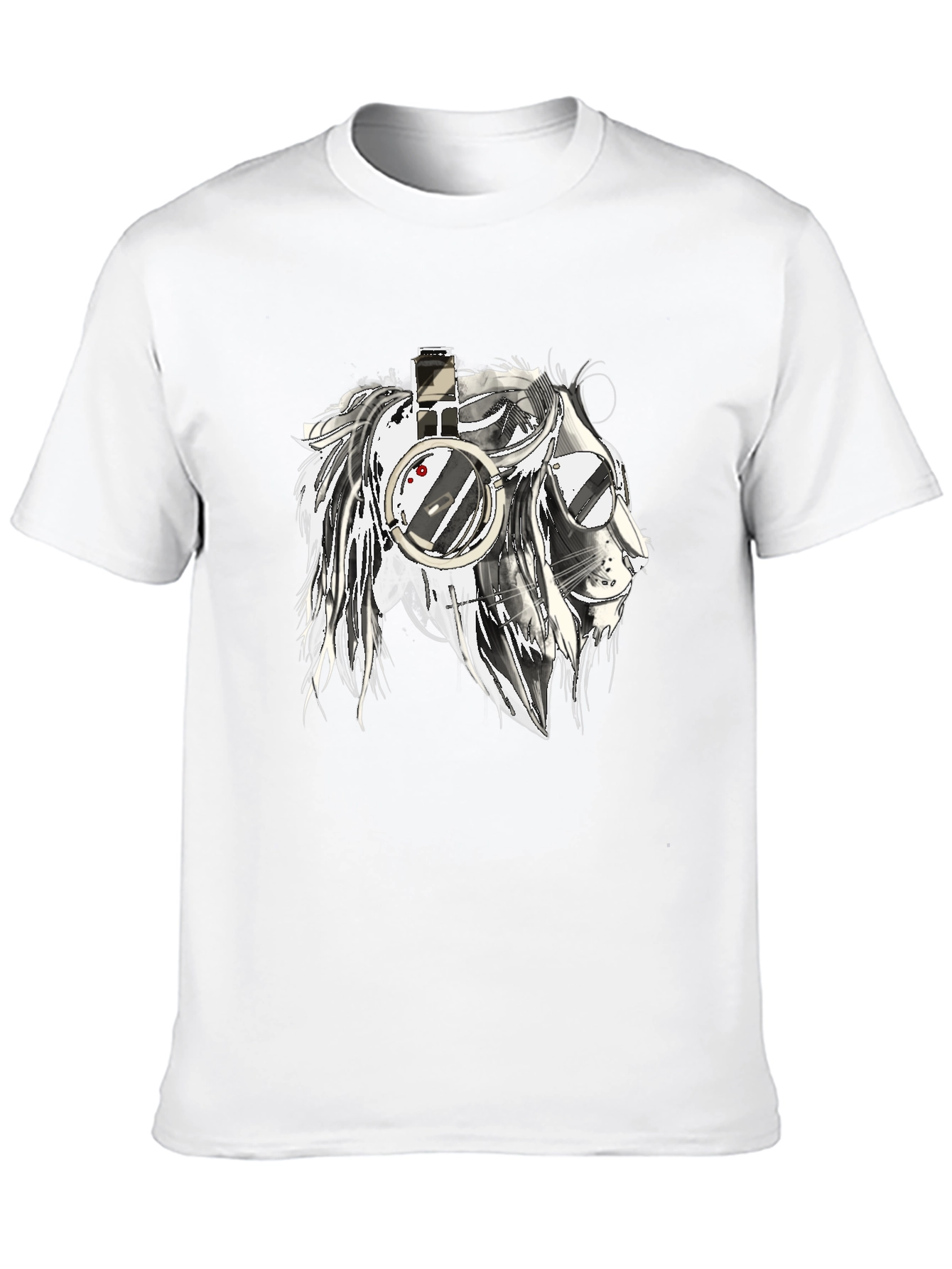Lion with Headphones Graphic Black T-Shirt