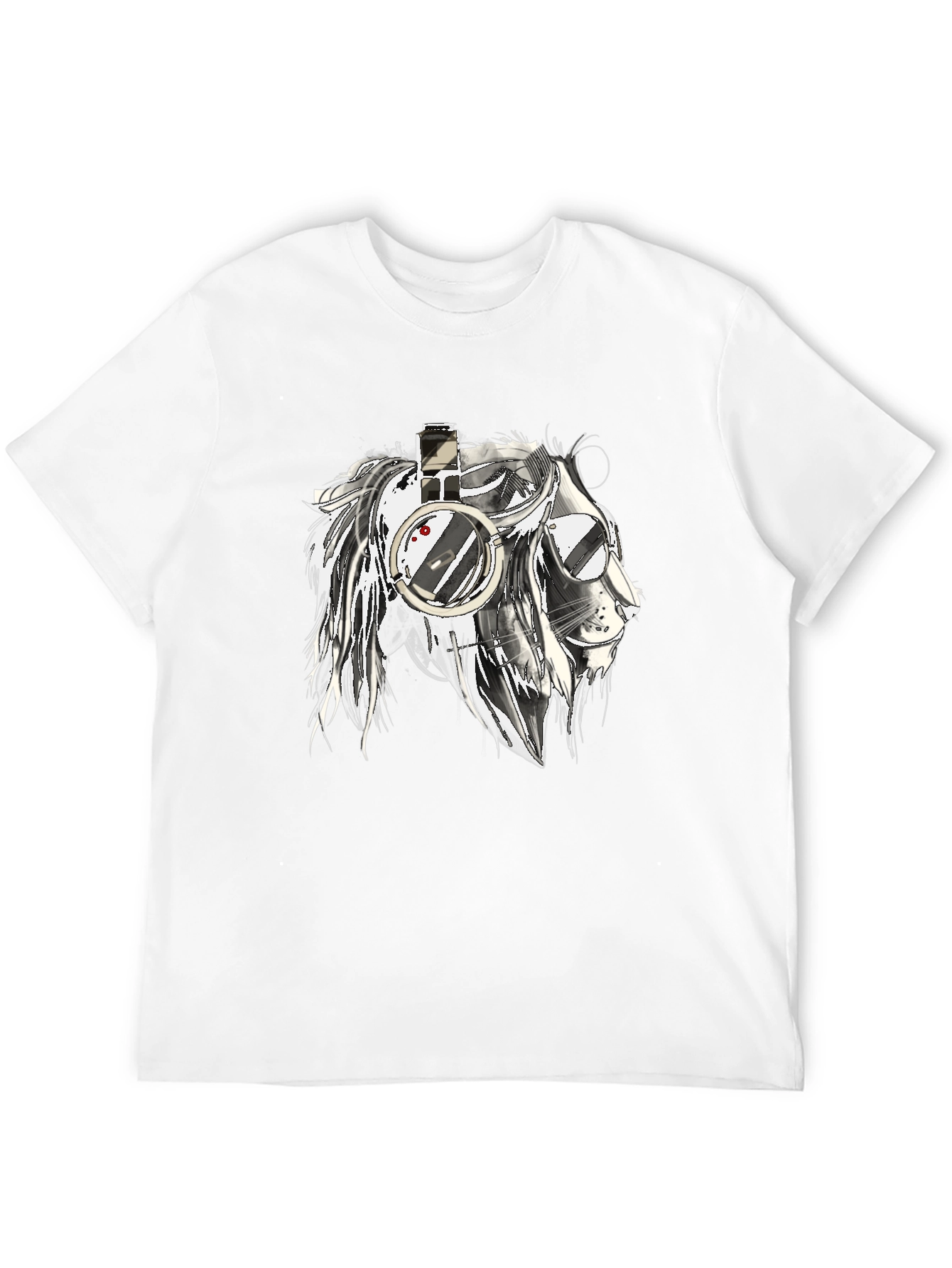 Lion with Headphones Graphic Black T-Shirt