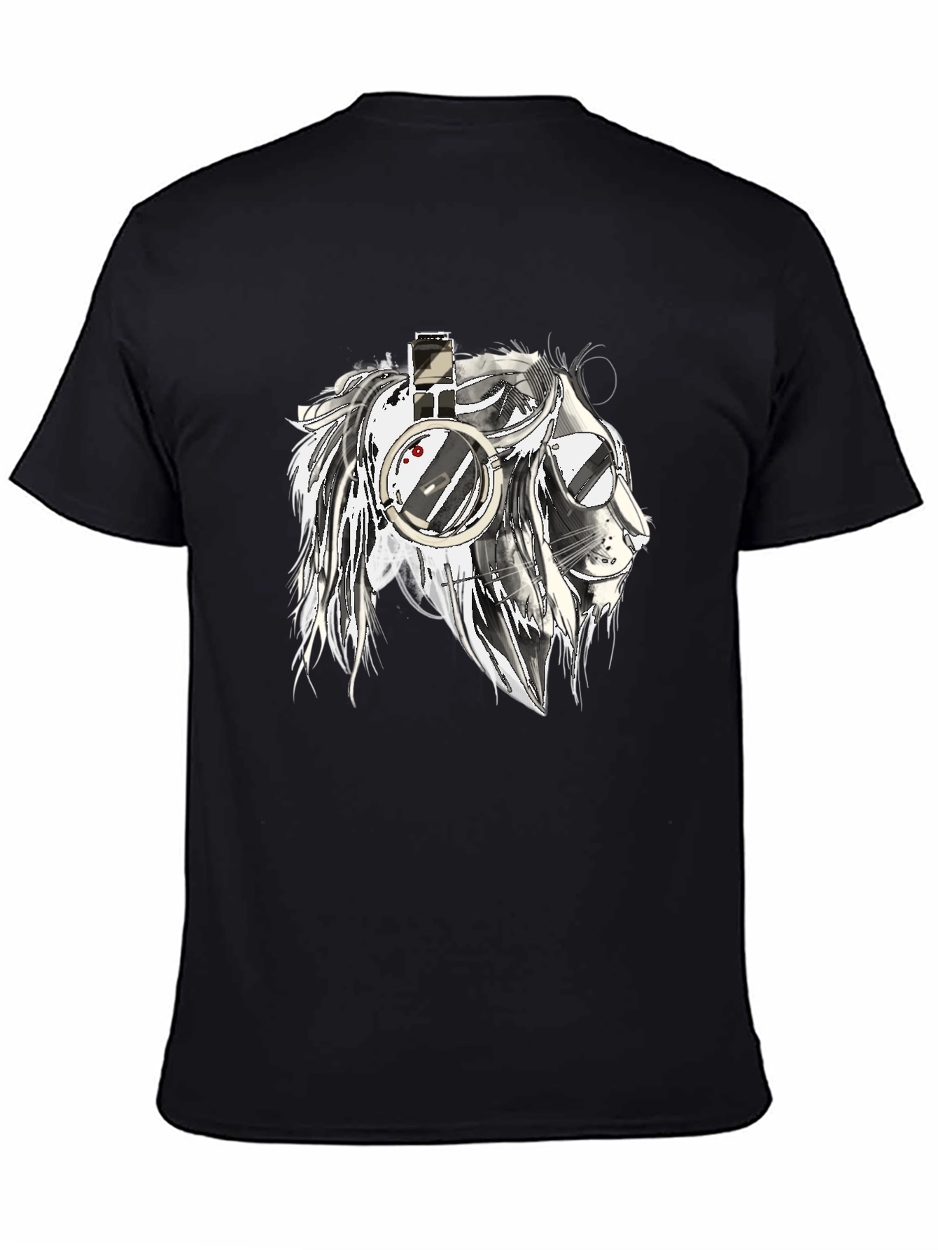 Lion with Headphones Graphic Black T-Shirt