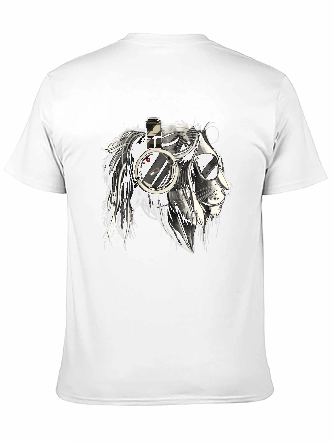 Lion with Headphones Graphic Black T-Shirt