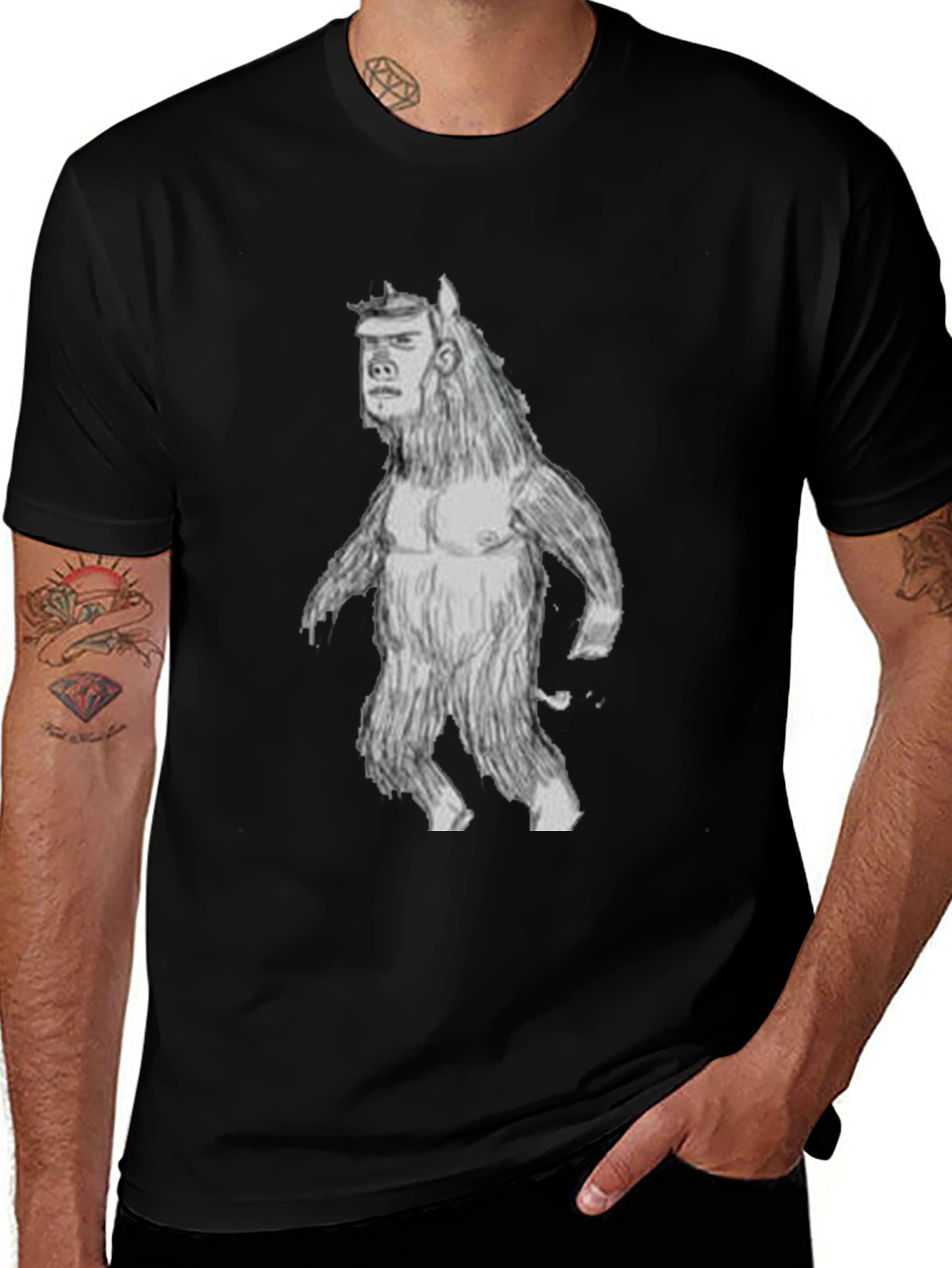 Mans Black T-Shirt with Monster Graphic