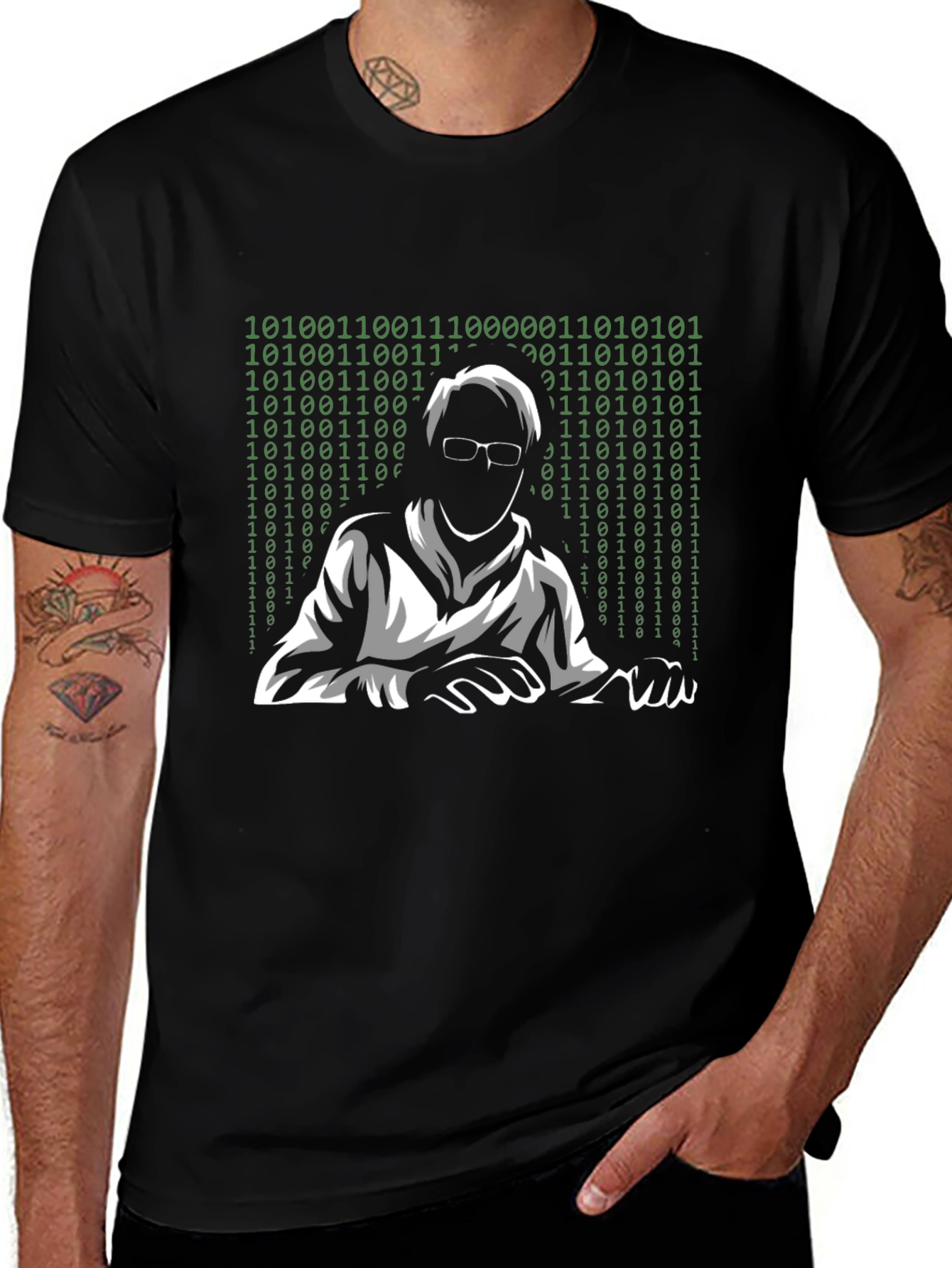Coder T-Shirt - Binary Silhouette Design