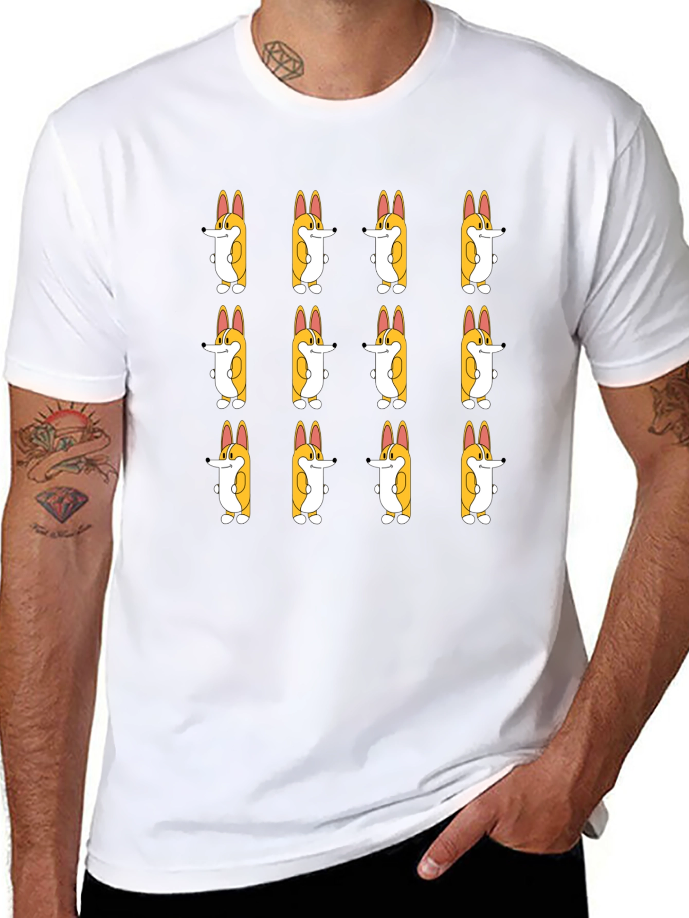 Corgi Cartoon Pattern Tee