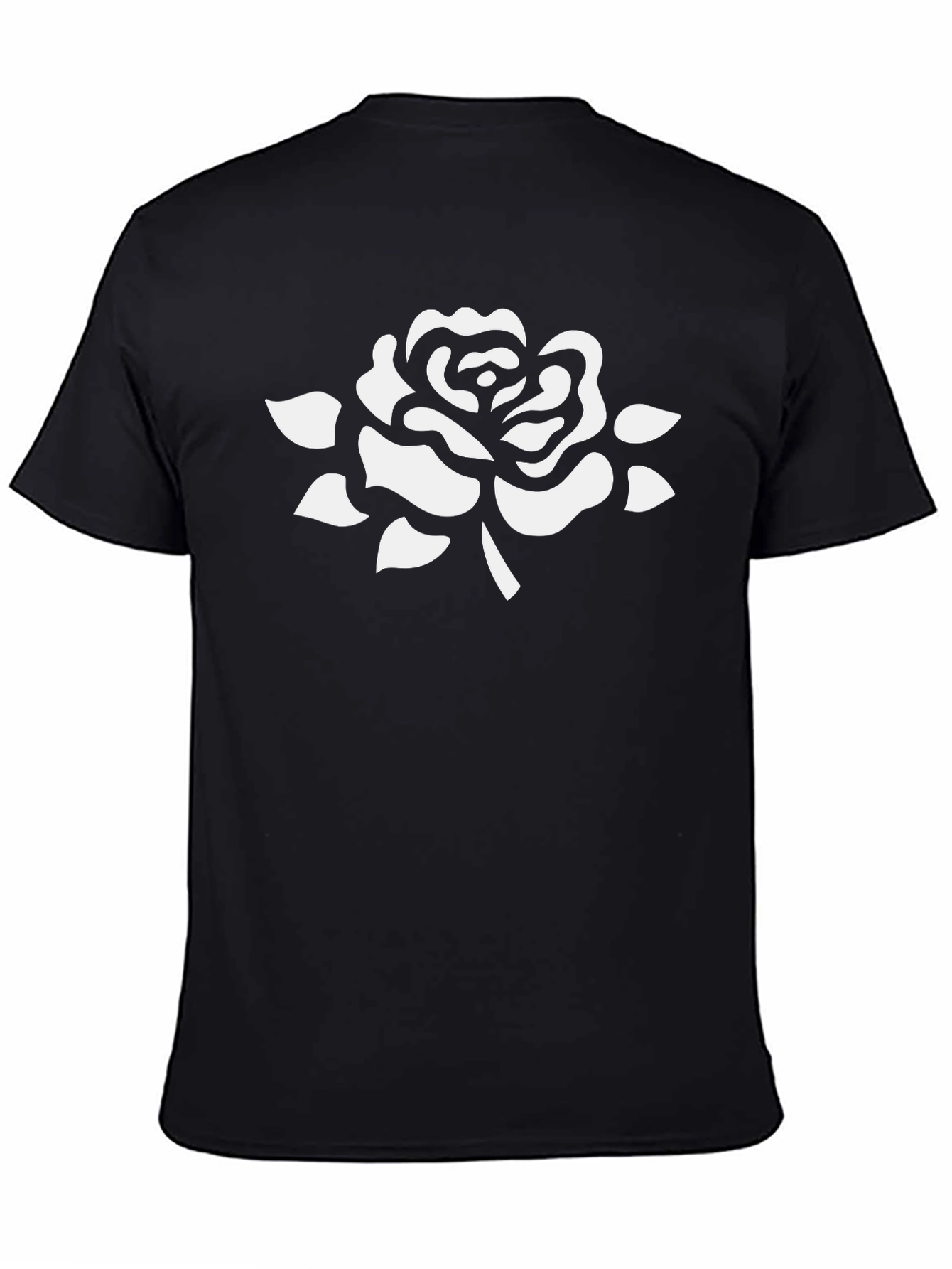 Black T-Shirt with White Rose Graphic