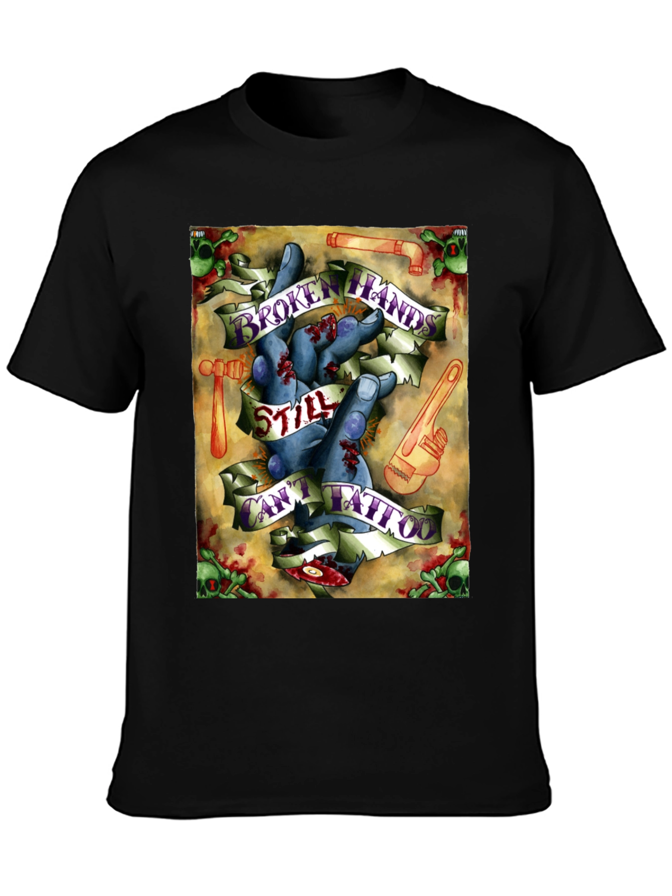 Broken Hands Still Cant Tattoo Black Graphic T-Shirt