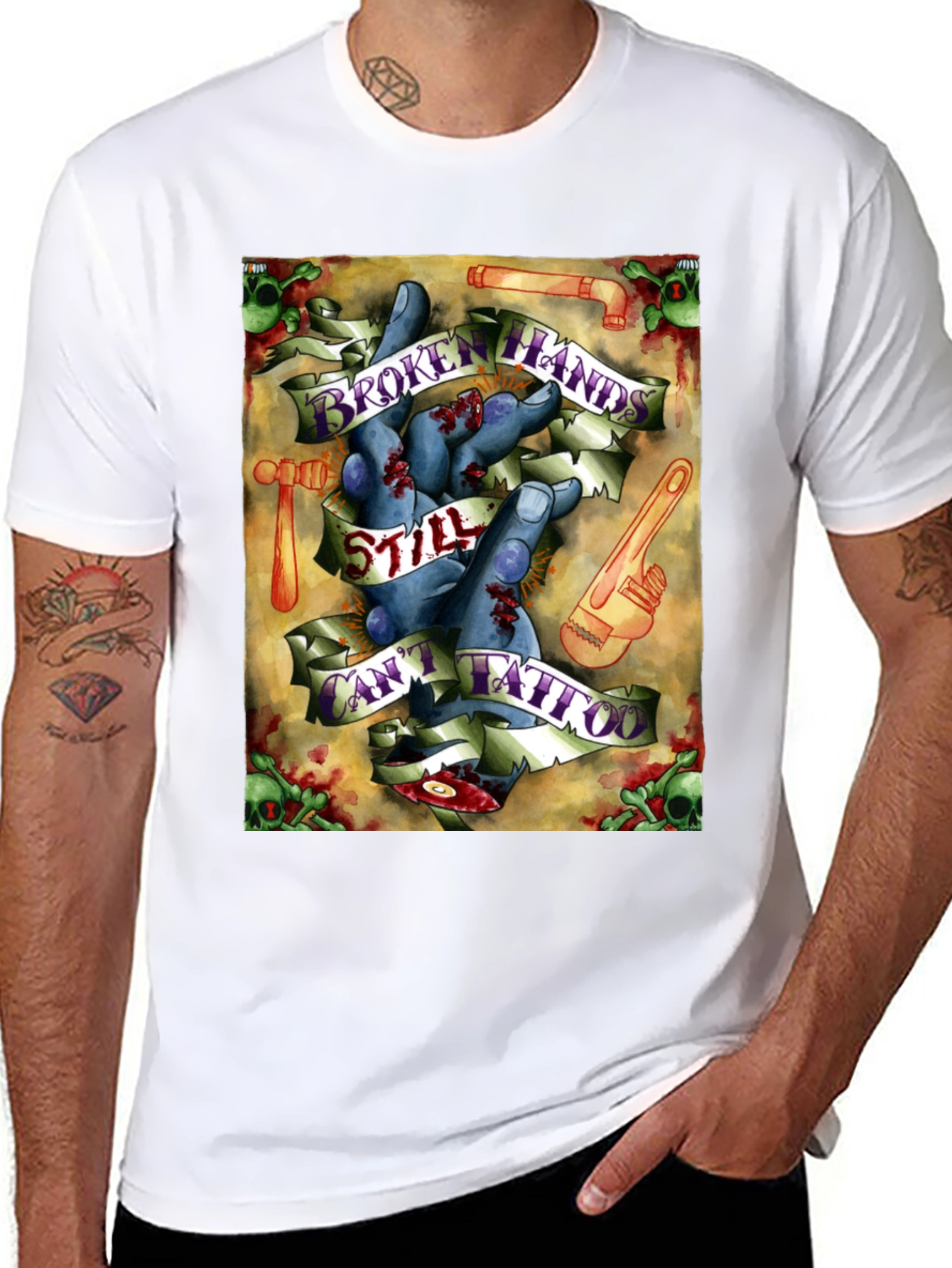 Broken Hands Still Cant Tattoo Black Graphic T-Shirt