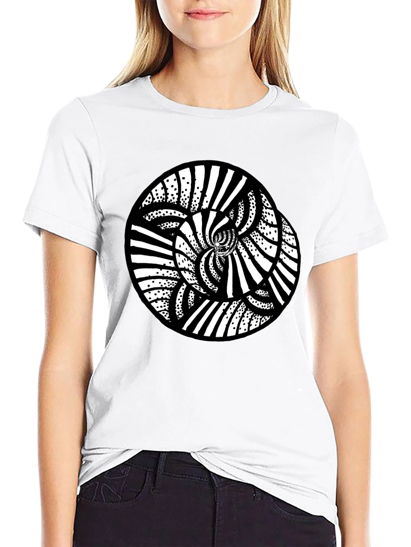 Abstract Spiral Graphic Black T-Shirt