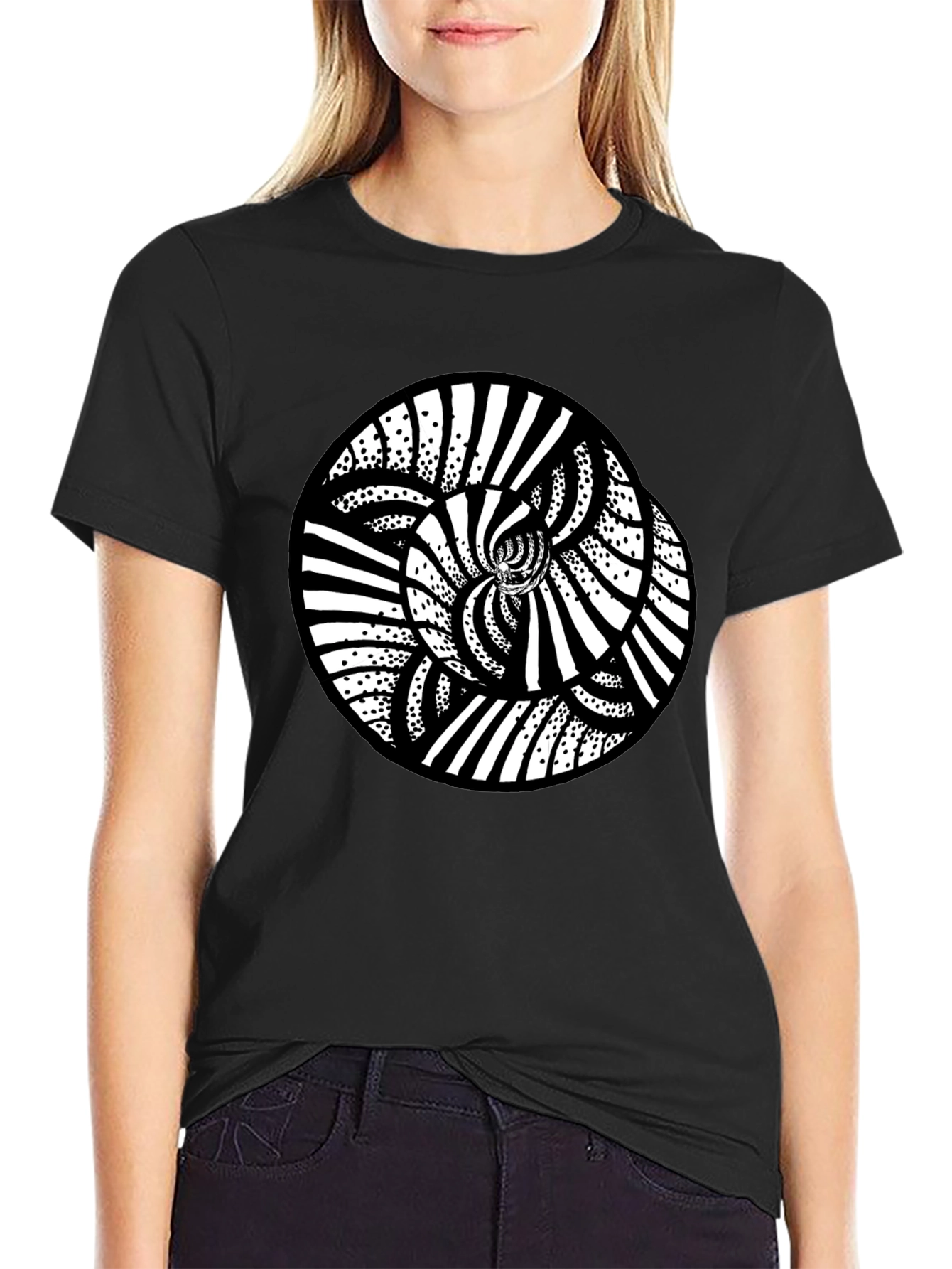 Abstract Spiral Graphic Black T-Shirt