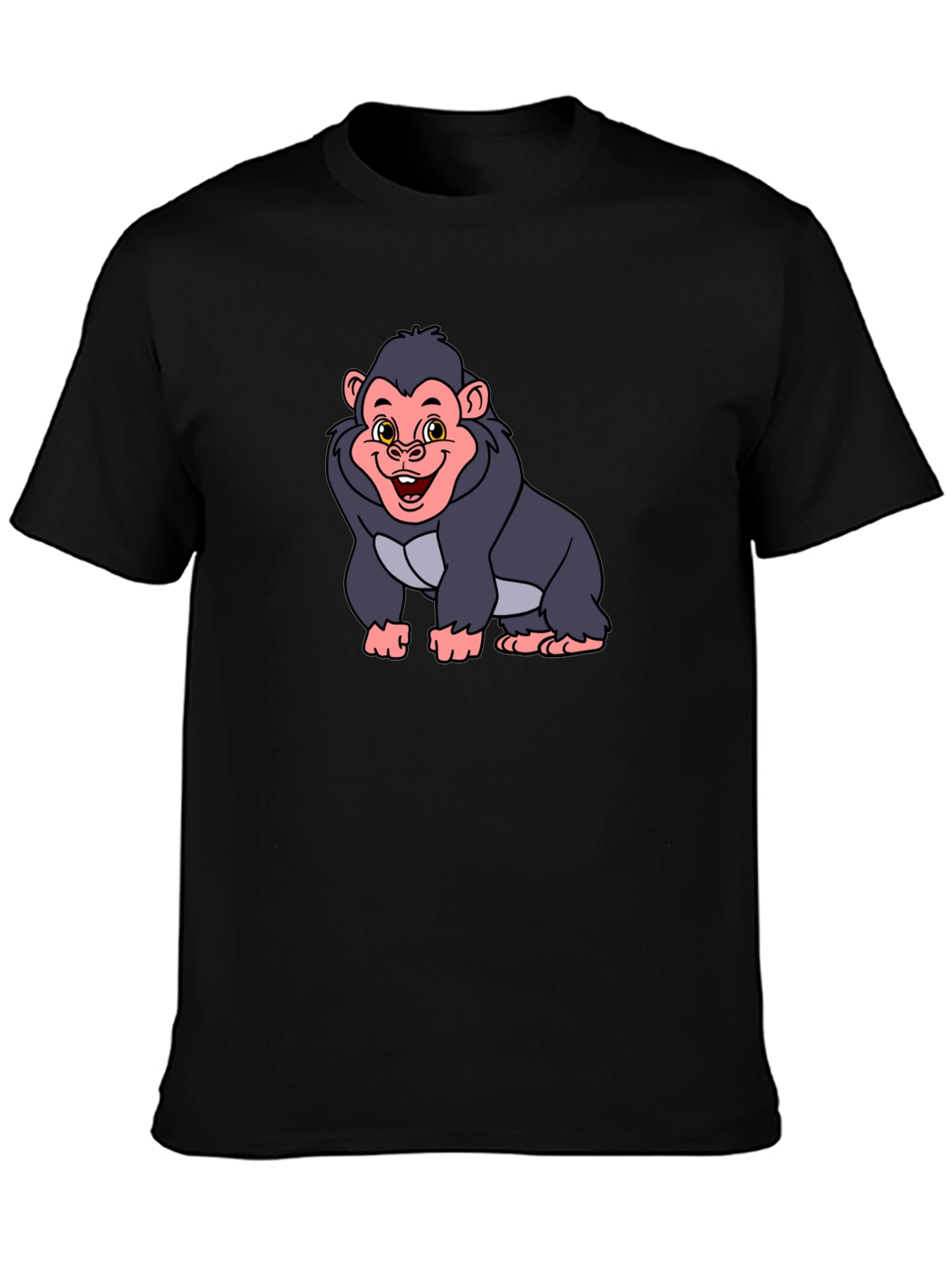Cartoon Gorilla Graphic Tee - Black Unisex T-Shirt