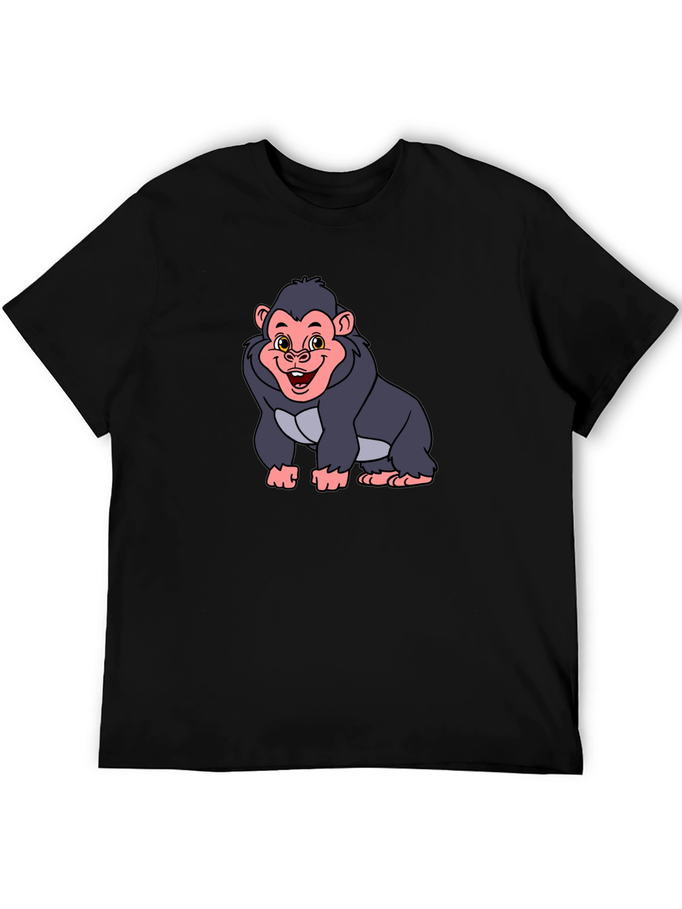 Cartoon Gorilla Graphic Tee - Black Unisex T-Shirt
