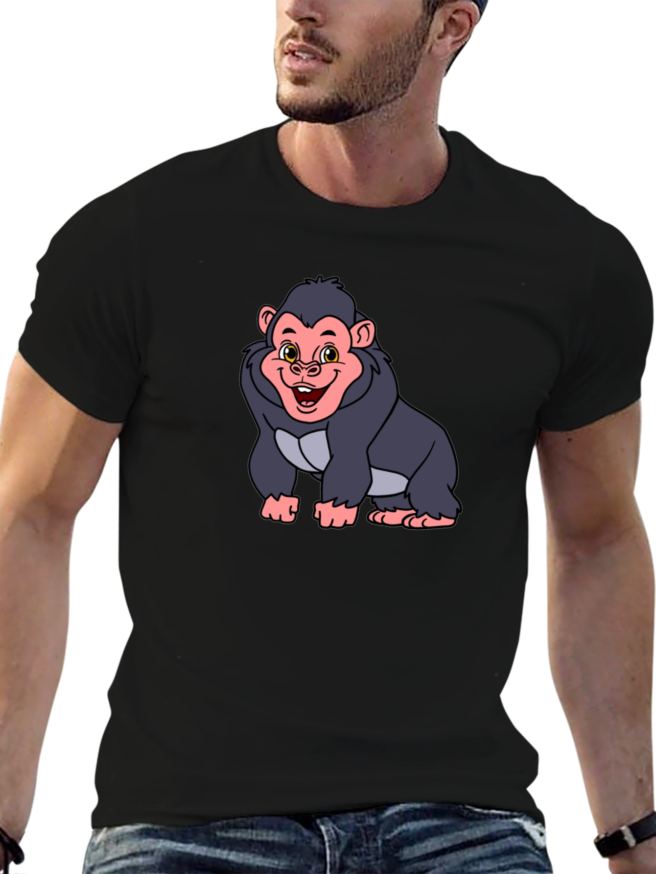Cartoon Gorilla Graphic Tee - Black Unisex T-Shirt