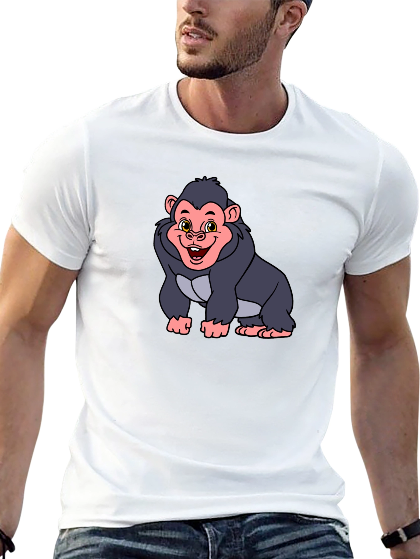 Cartoon Gorilla Graphic Tee - Black Unisex T-Shirt