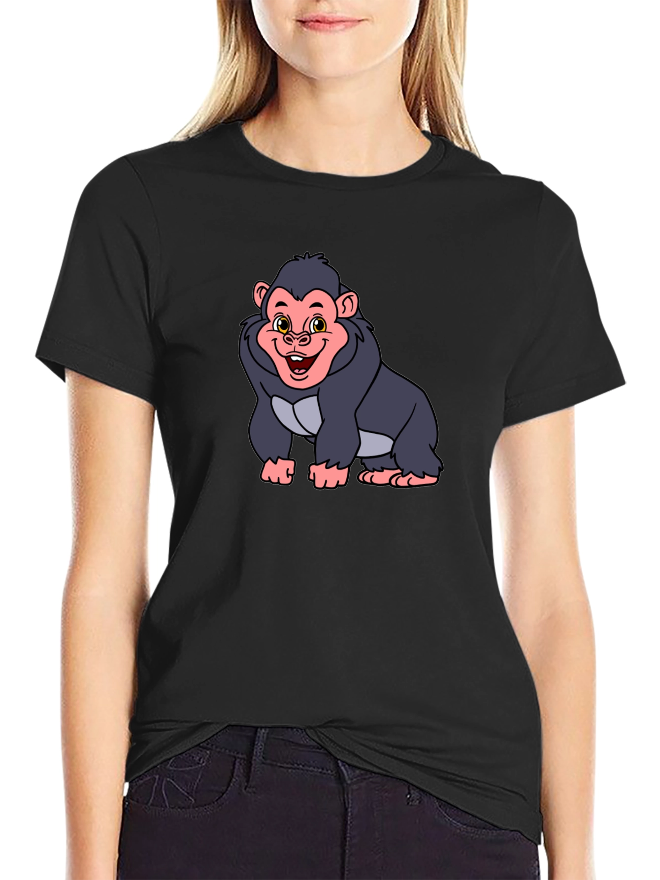 Cartoon Gorilla Graphic Tee - Black Unisex T-Shirt