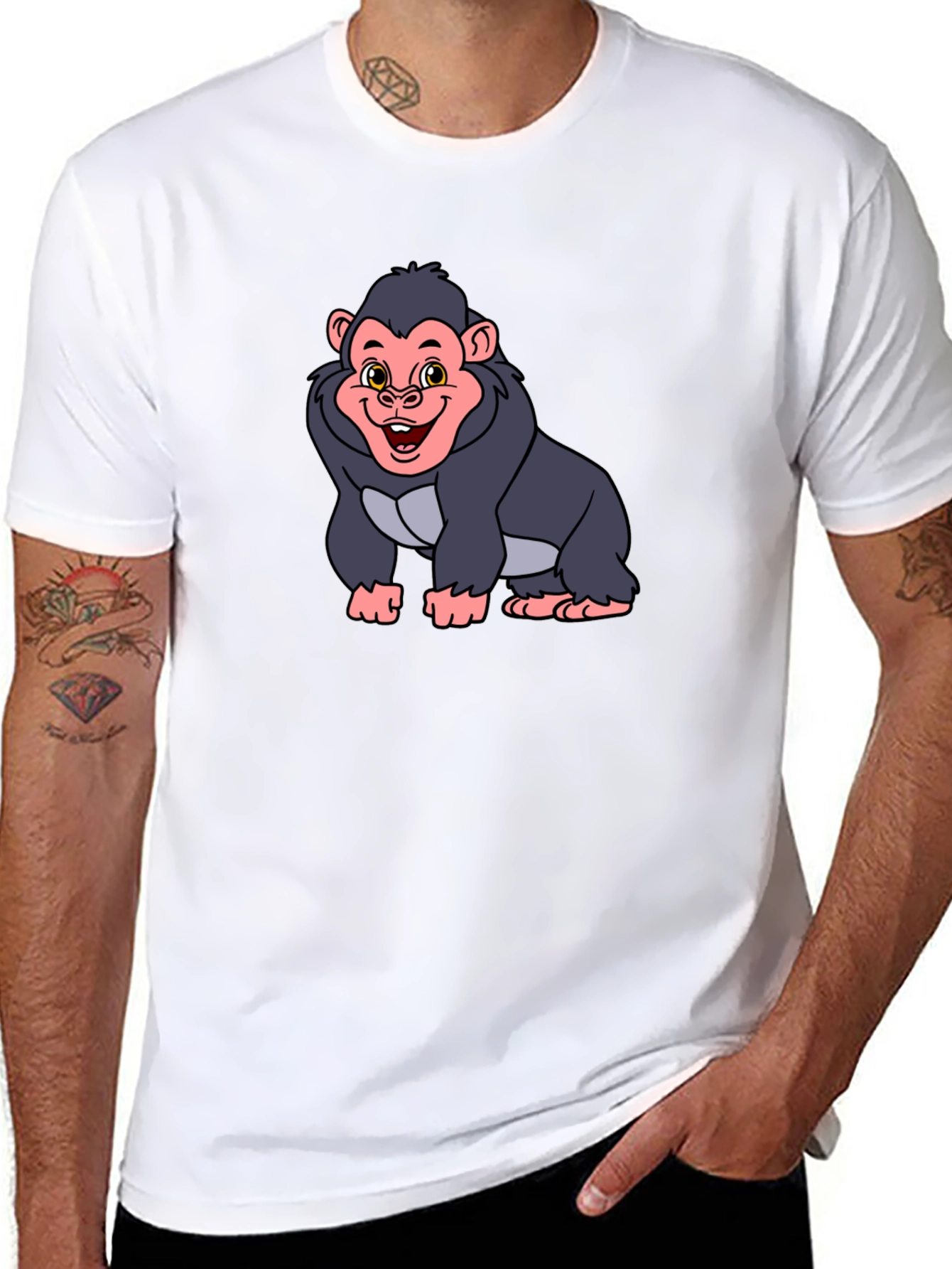 Cartoon Gorilla Graphic Tee - Black Unisex T-Shirt
