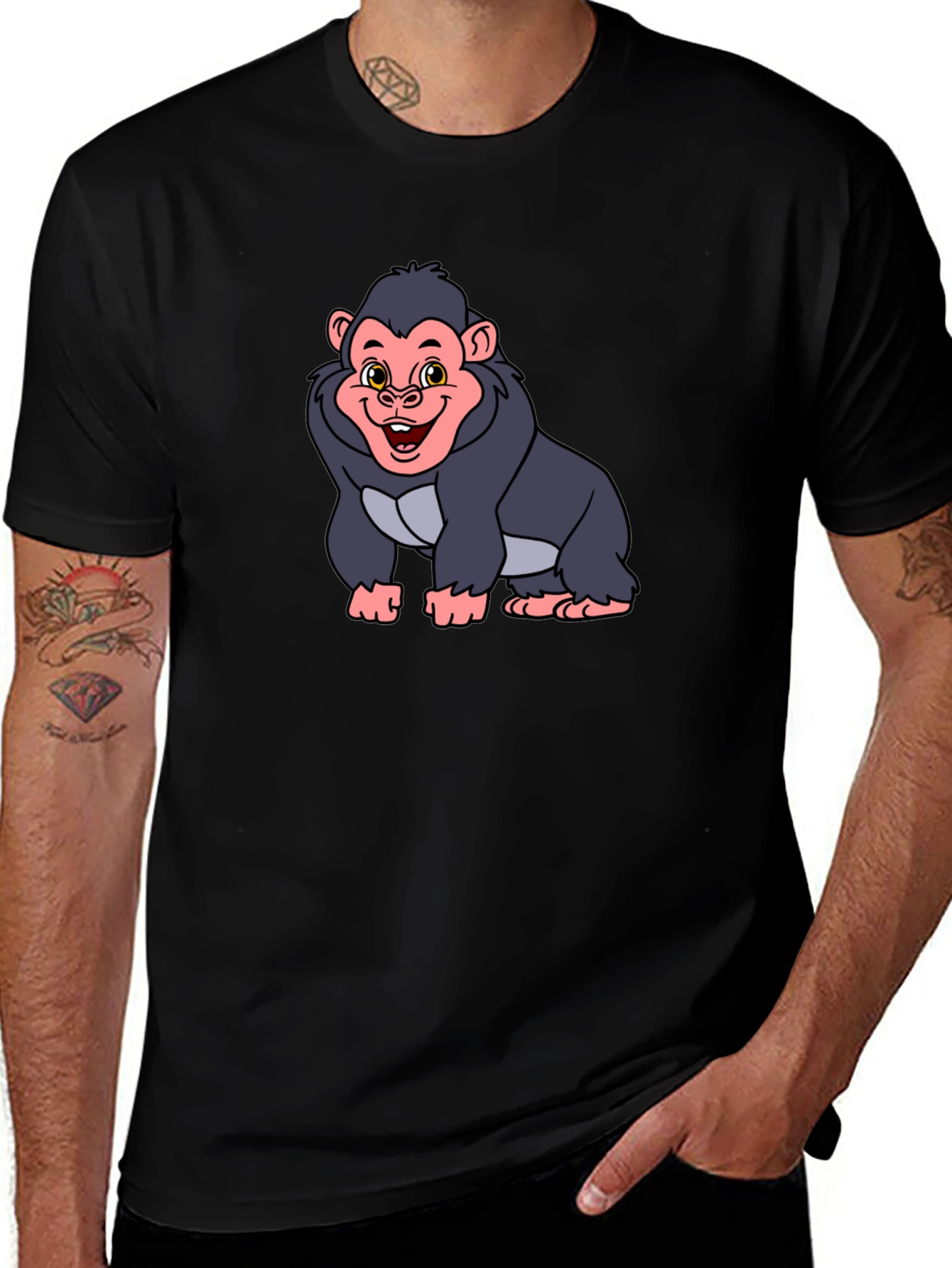 Cartoon Gorilla Graphic Tee - Black Unisex T-Shirt