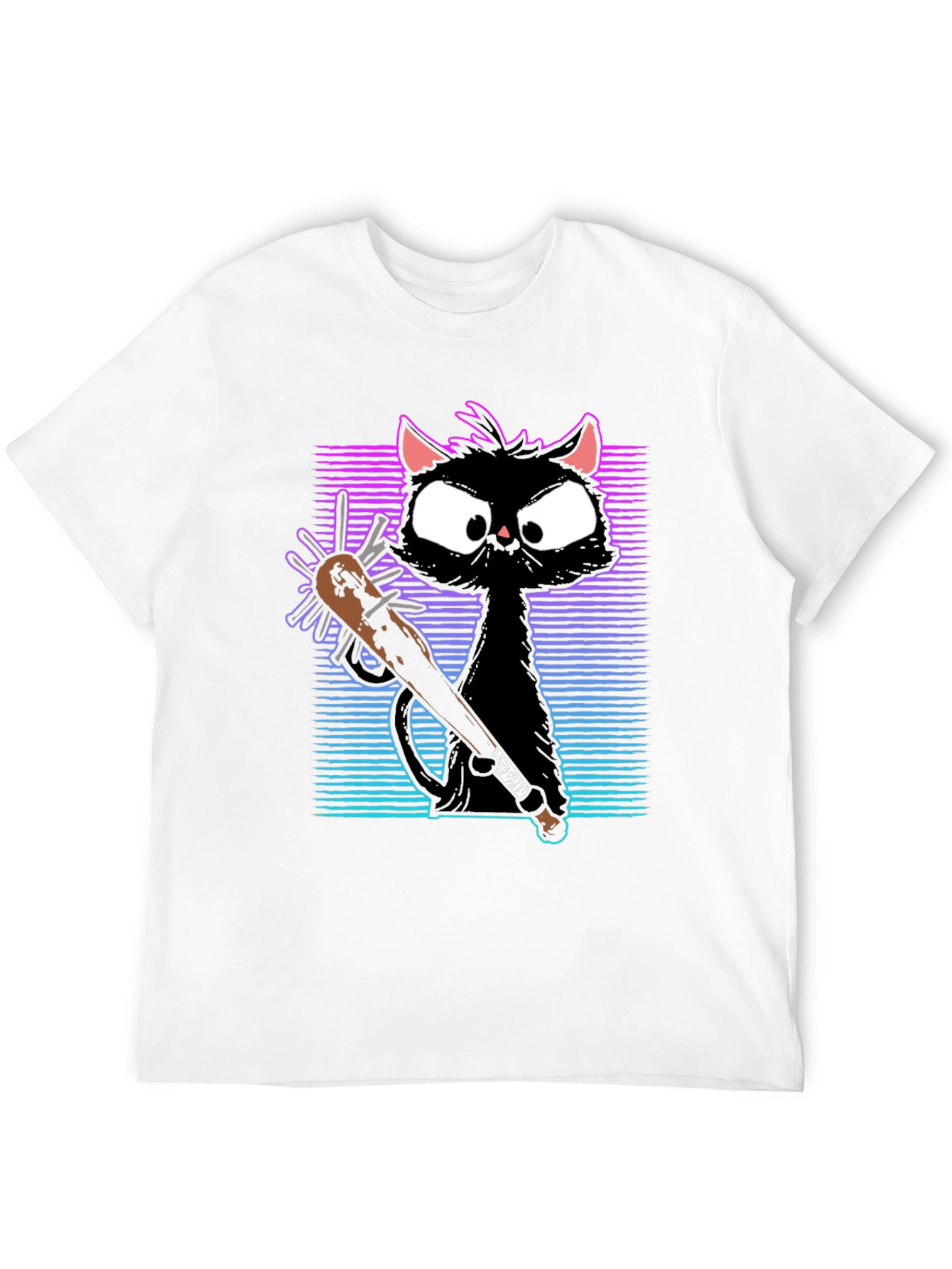 Gangster Cat T-Shirt with Spiked Bat - Black