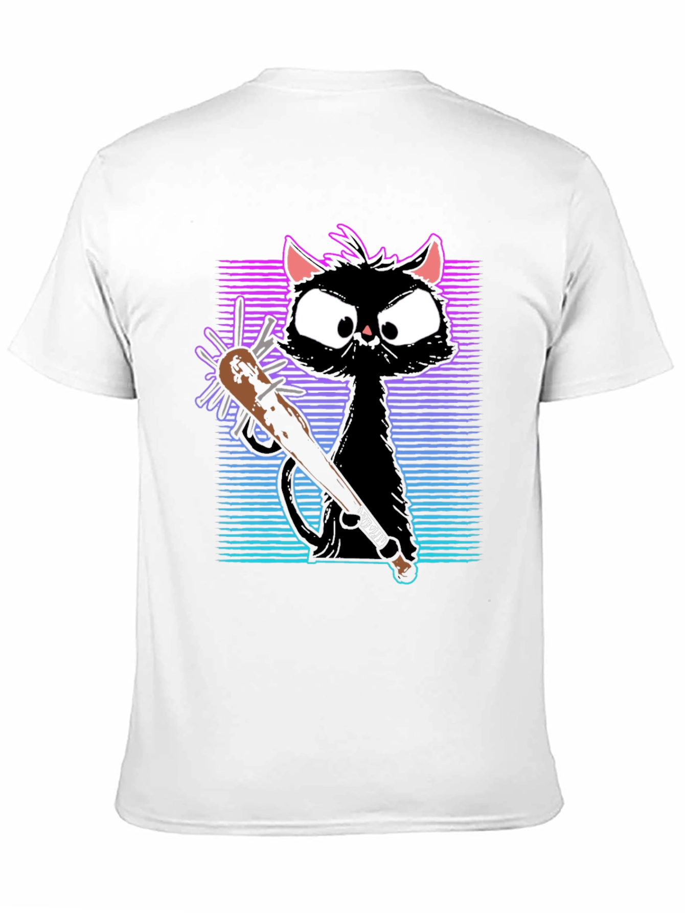 Gangster Cat T-Shirt with Spiked Bat - Black