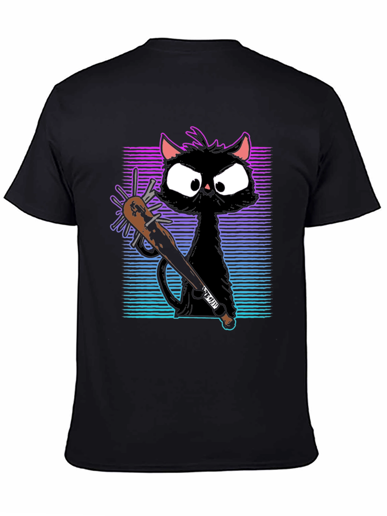 Gangster Cat T-Shirt with Spiked Bat - Black