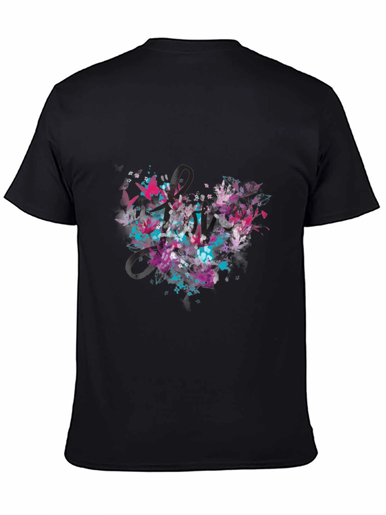 Abstract Floral Heart Black T-Shirt