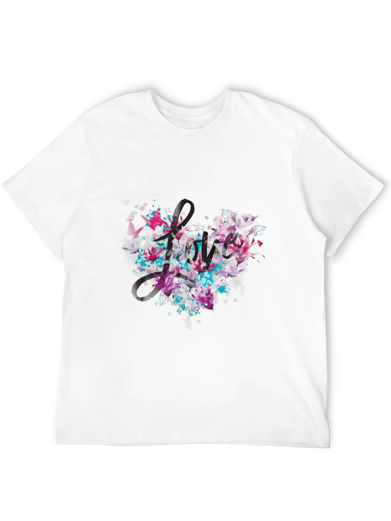 Abstract Floral Heart Black T-Shirt