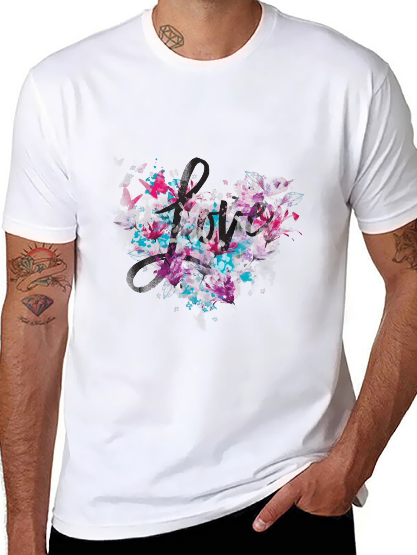 Abstract Floral Heart Black T-Shirt