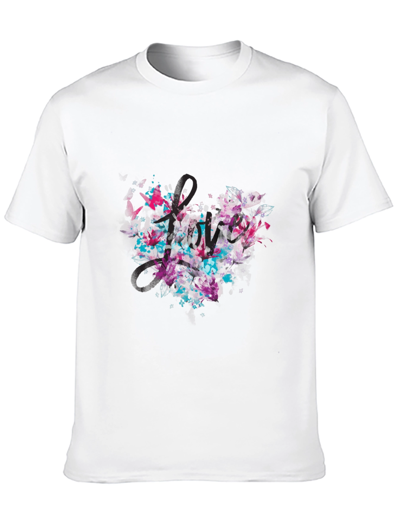 Abstract Floral Heart Black T-Shirt