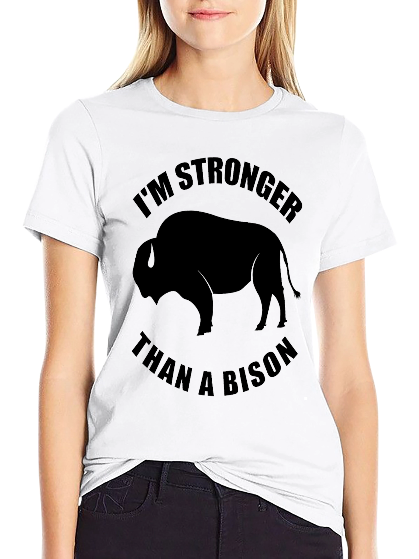 Im Stronger Than a Bison - Black Graphic Tee