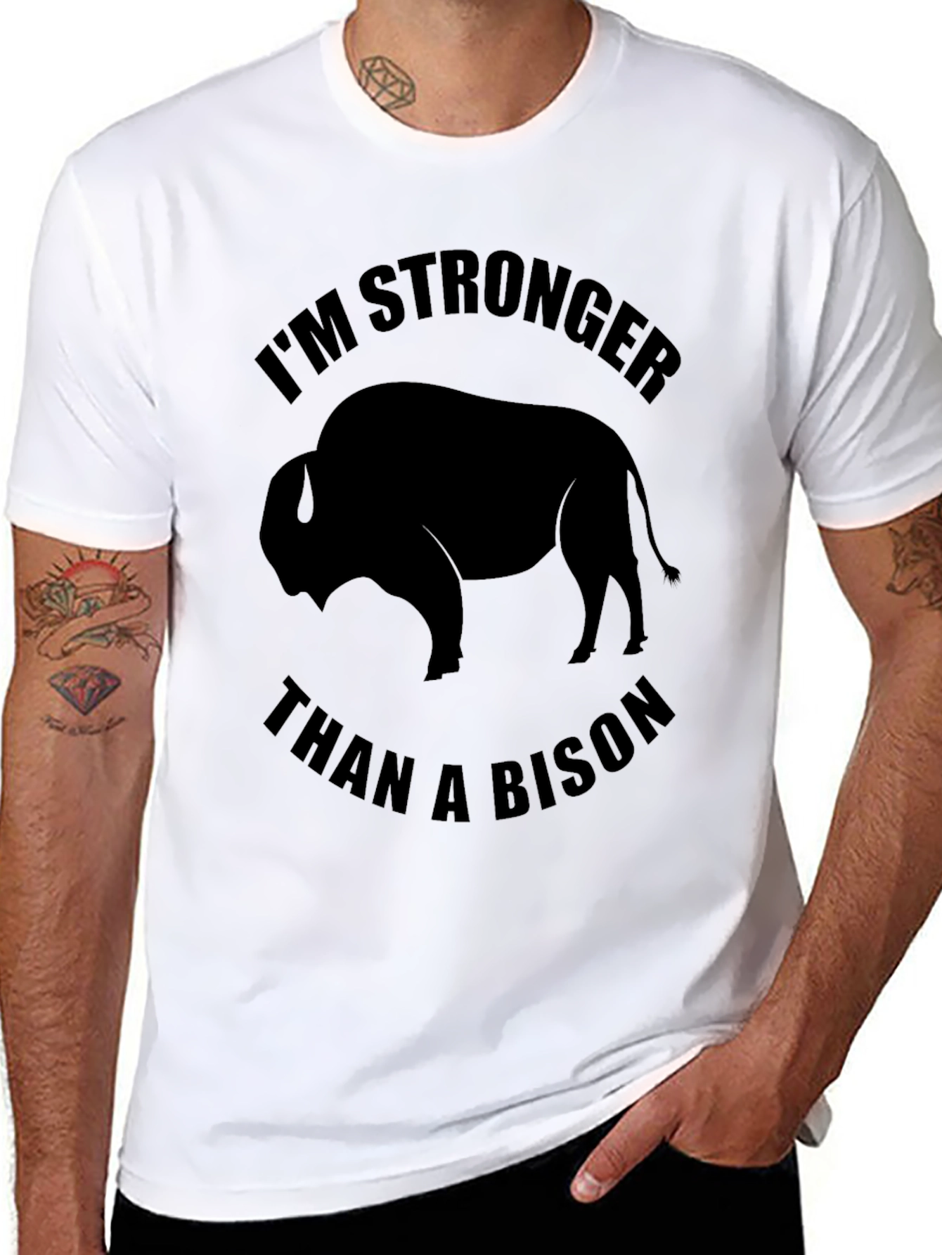 Im Stronger Than a Bison - Black Graphic Tee