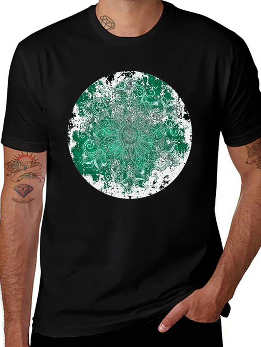 Emerald Mandala Mens Black T-Shirt