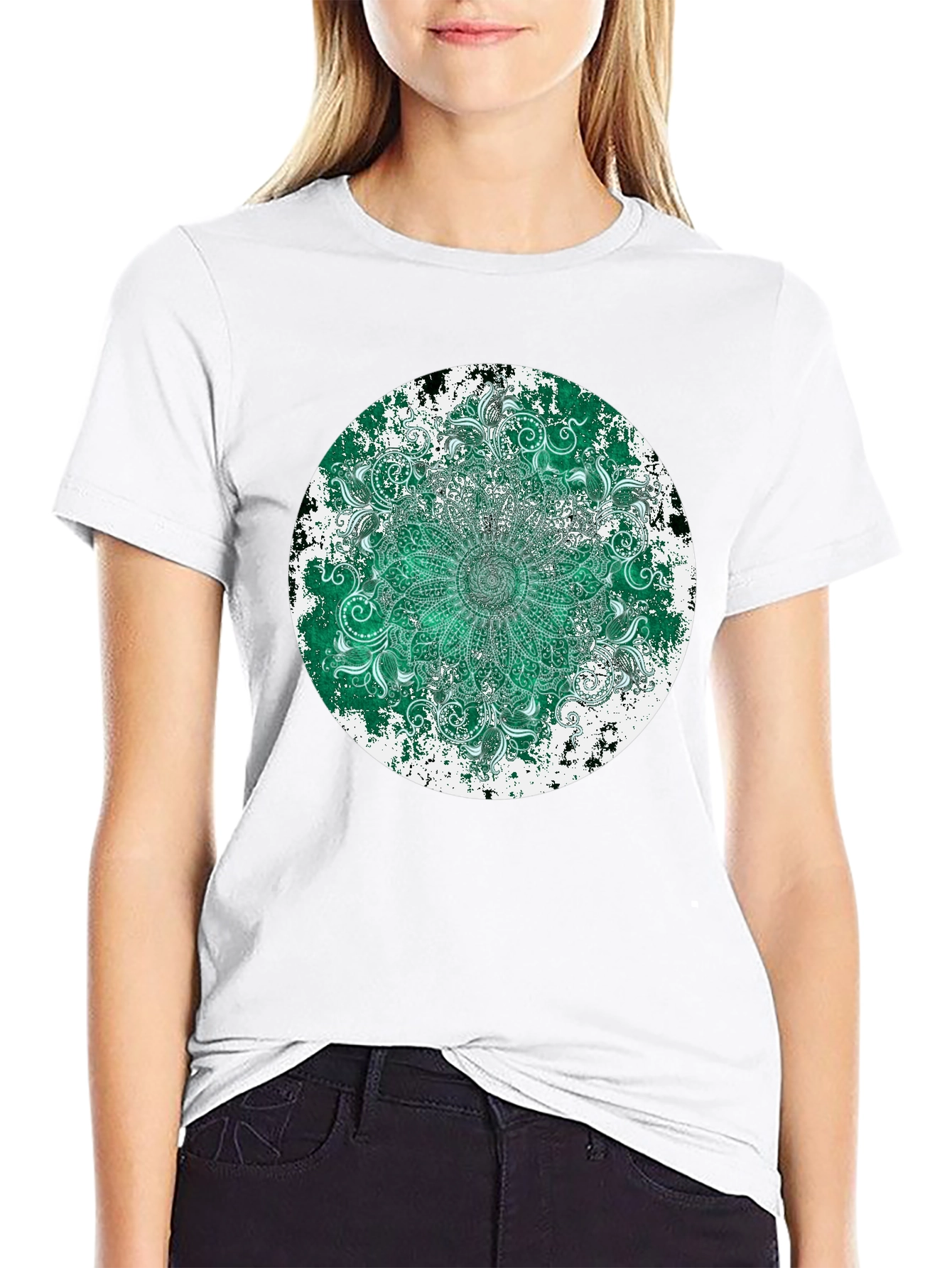 Emerald Mandala Mens Black T-Shirt