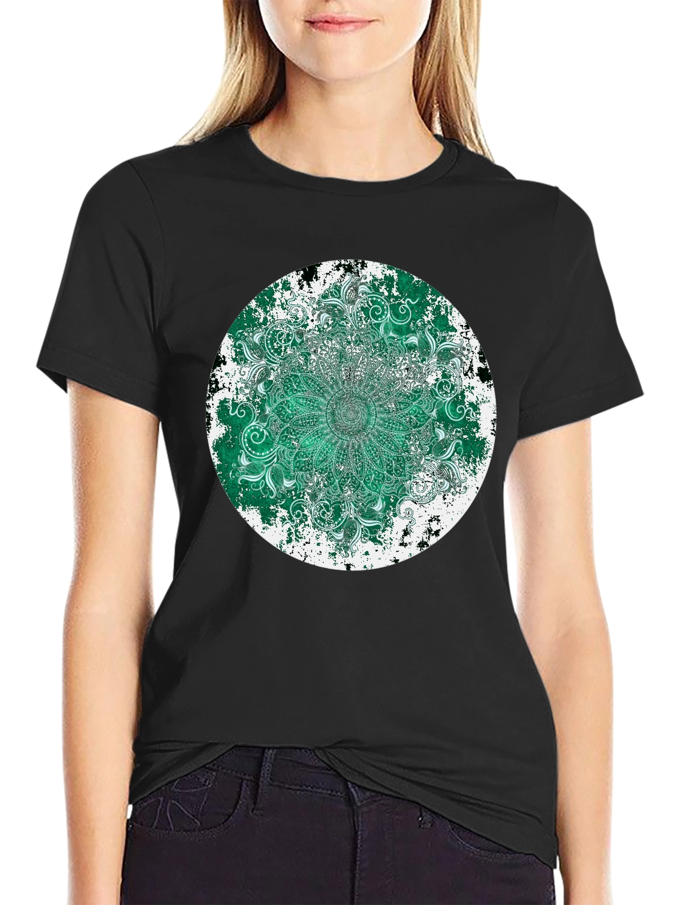 Emerald Mandala Mens Black T-Shirt