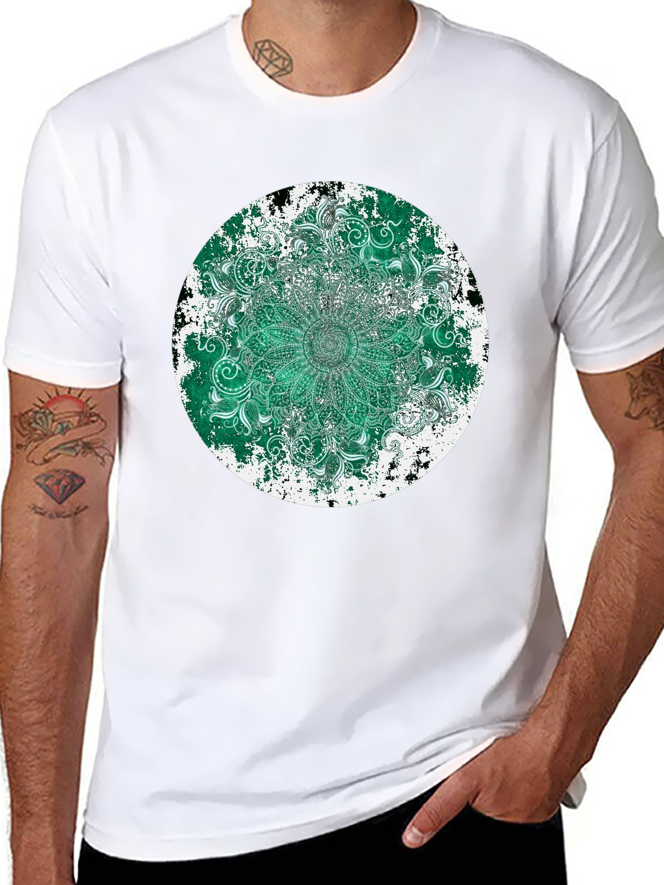 Emerald Mandala Mens Black T-Shirt