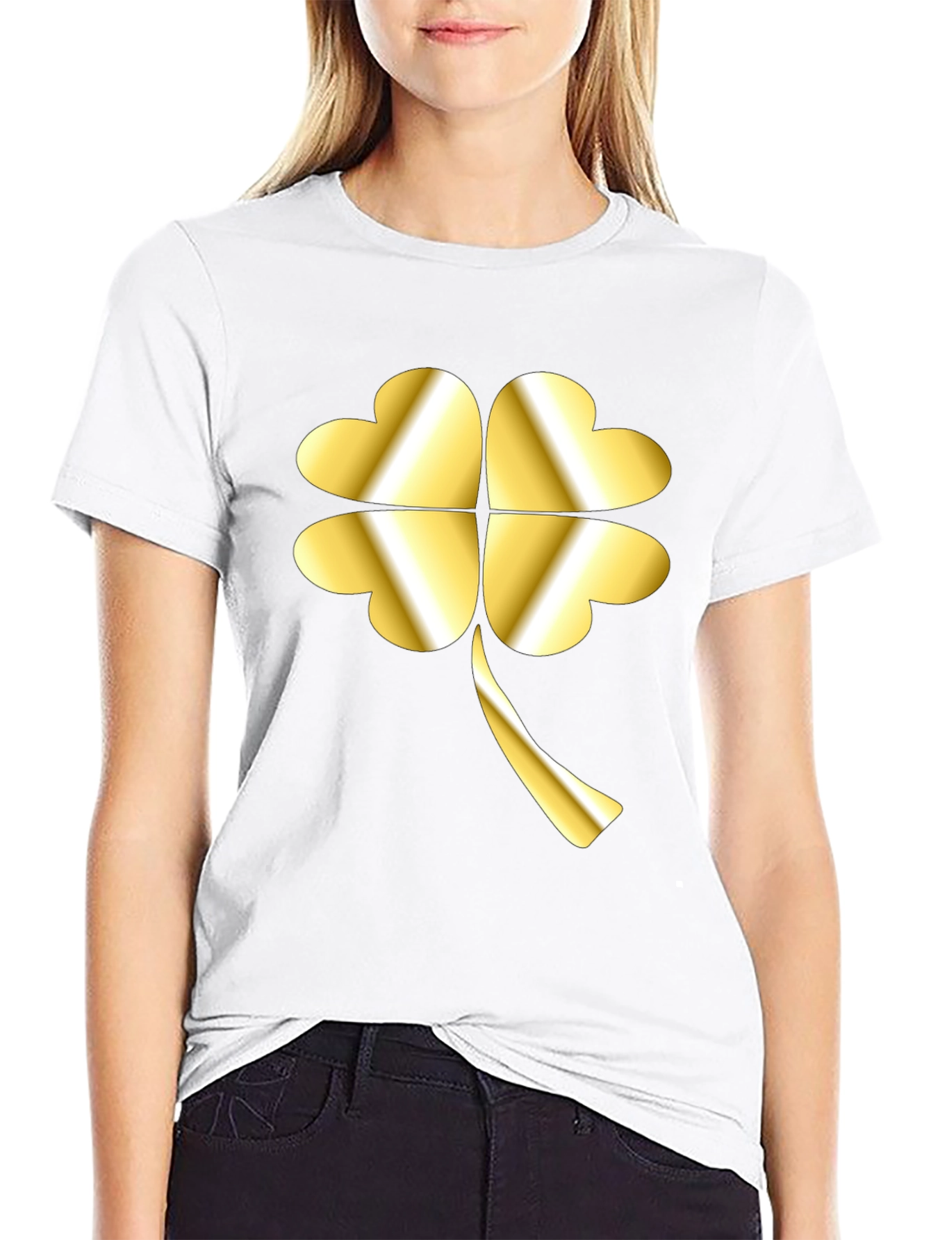 Golden Shamrock T-Shirt - Lucky Four Leaf Clover