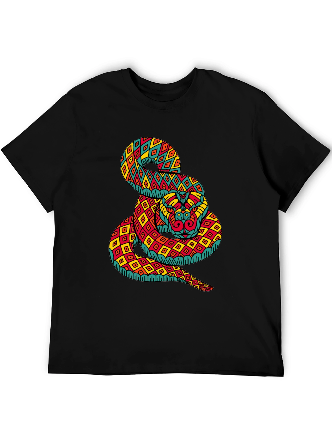 Geometric Snake Print Black T-Shirt