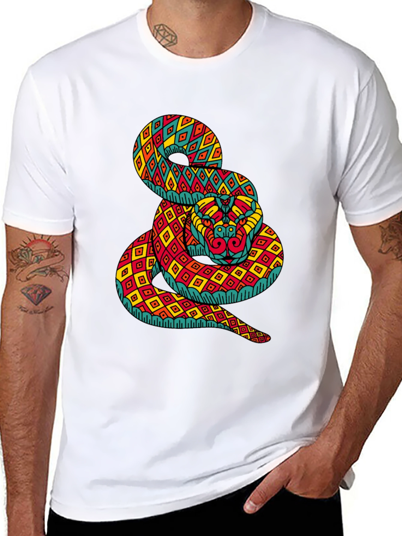Geometric Snake Print Black T-Shirt
