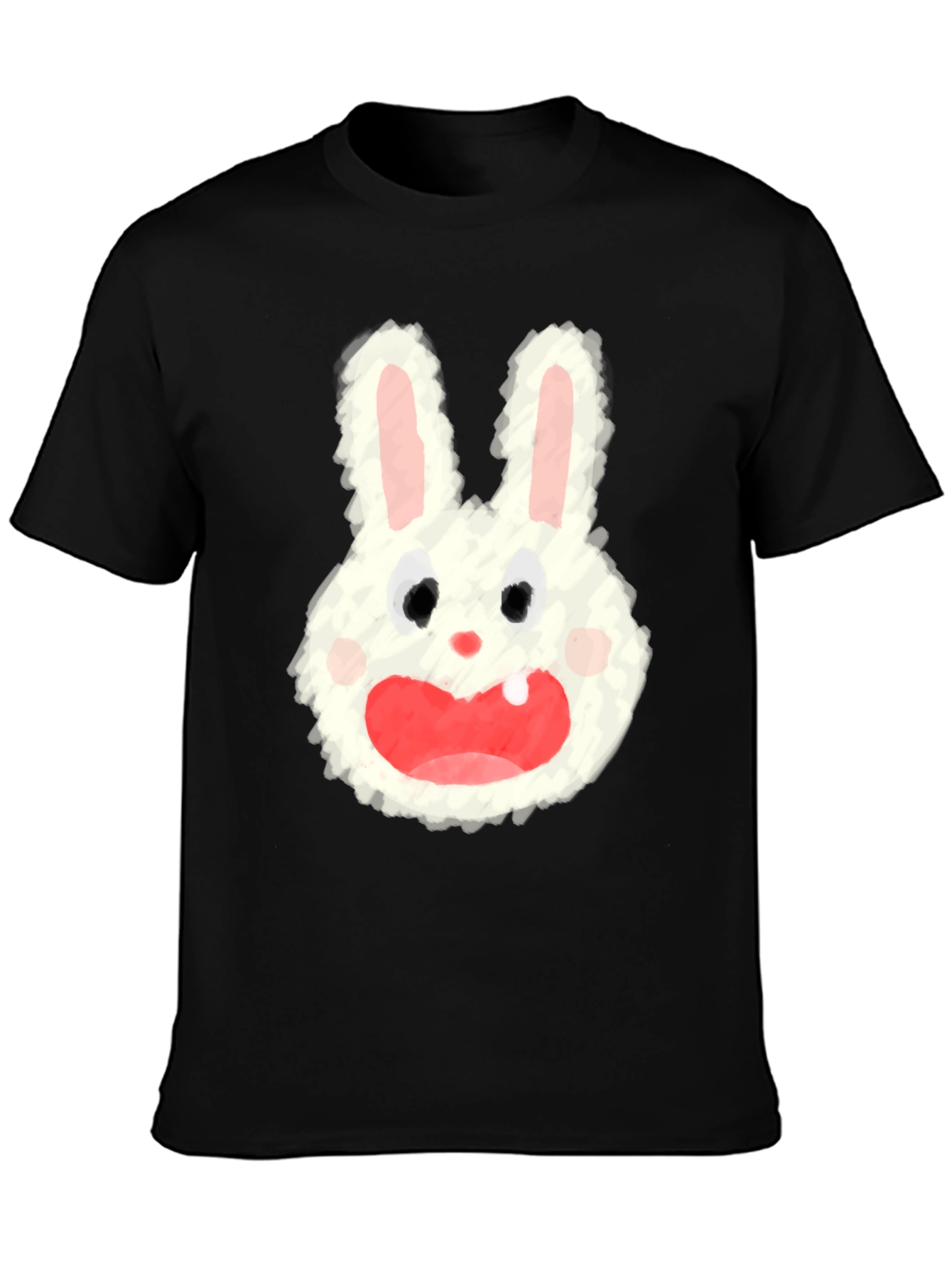 Cartoon Bunny Graphic Tee - Soft Black Cotton Blend