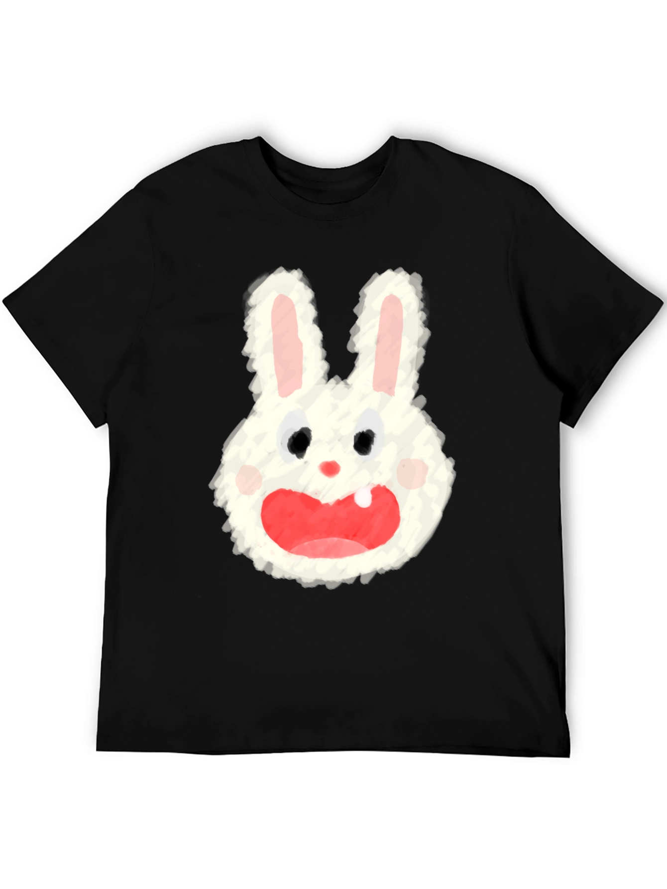 Cartoon Bunny Graphic Tee - Soft Black Cotton Blend