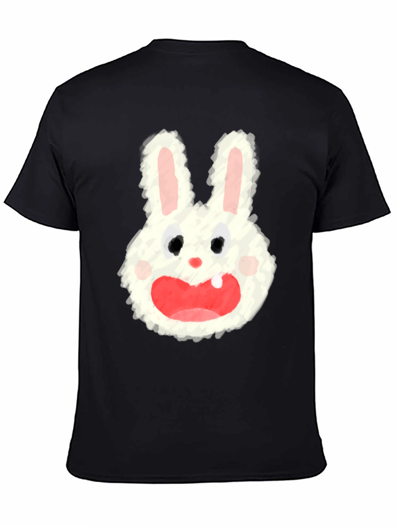 Cartoon Bunny Graphic Tee - Soft Black Cotton Blend
