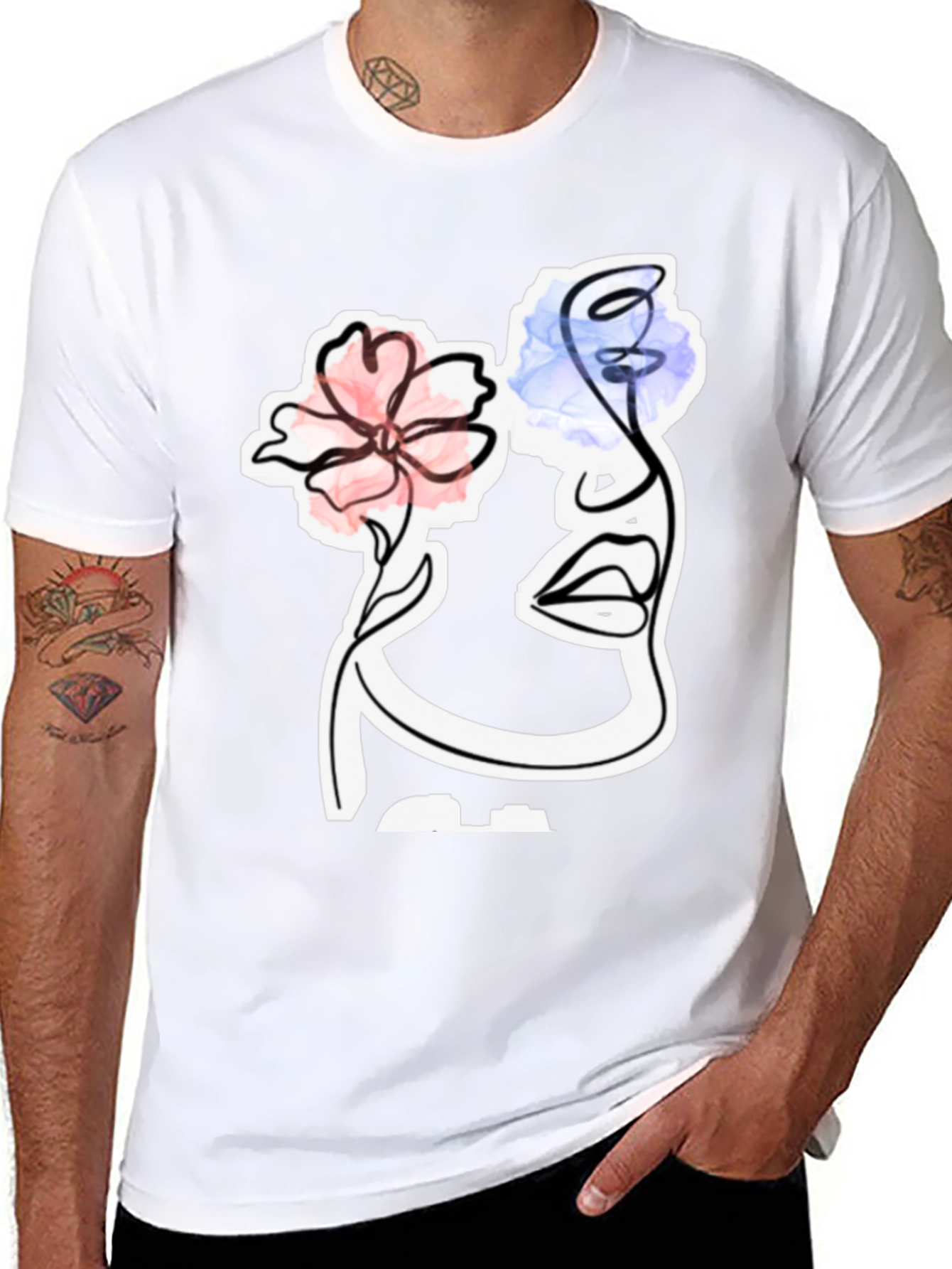 Abstract Face with Flowers Graphic T-Shirt
