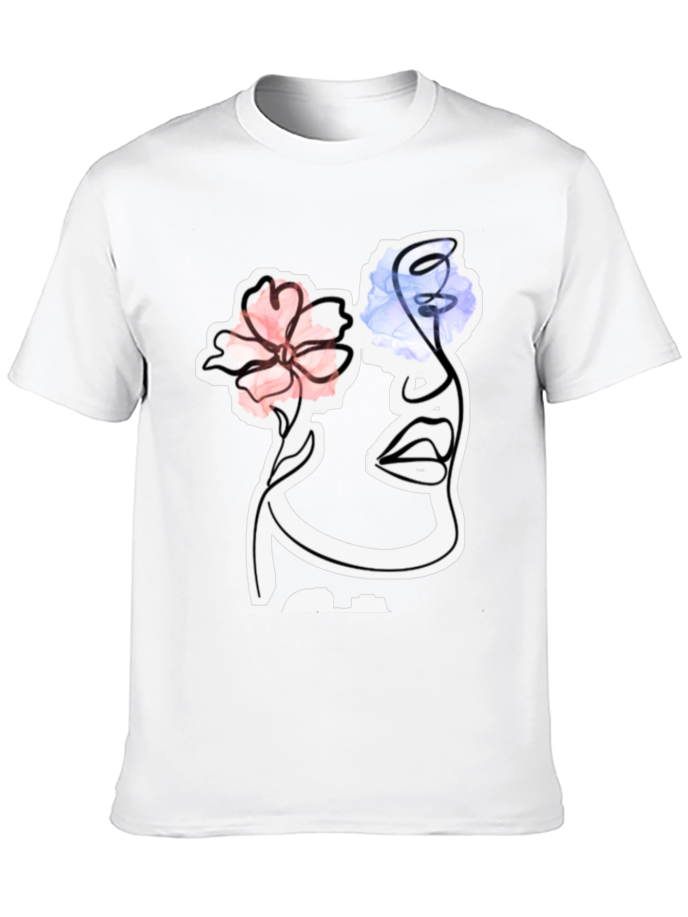 Abstract Face with Flowers Graphic T-Shirt