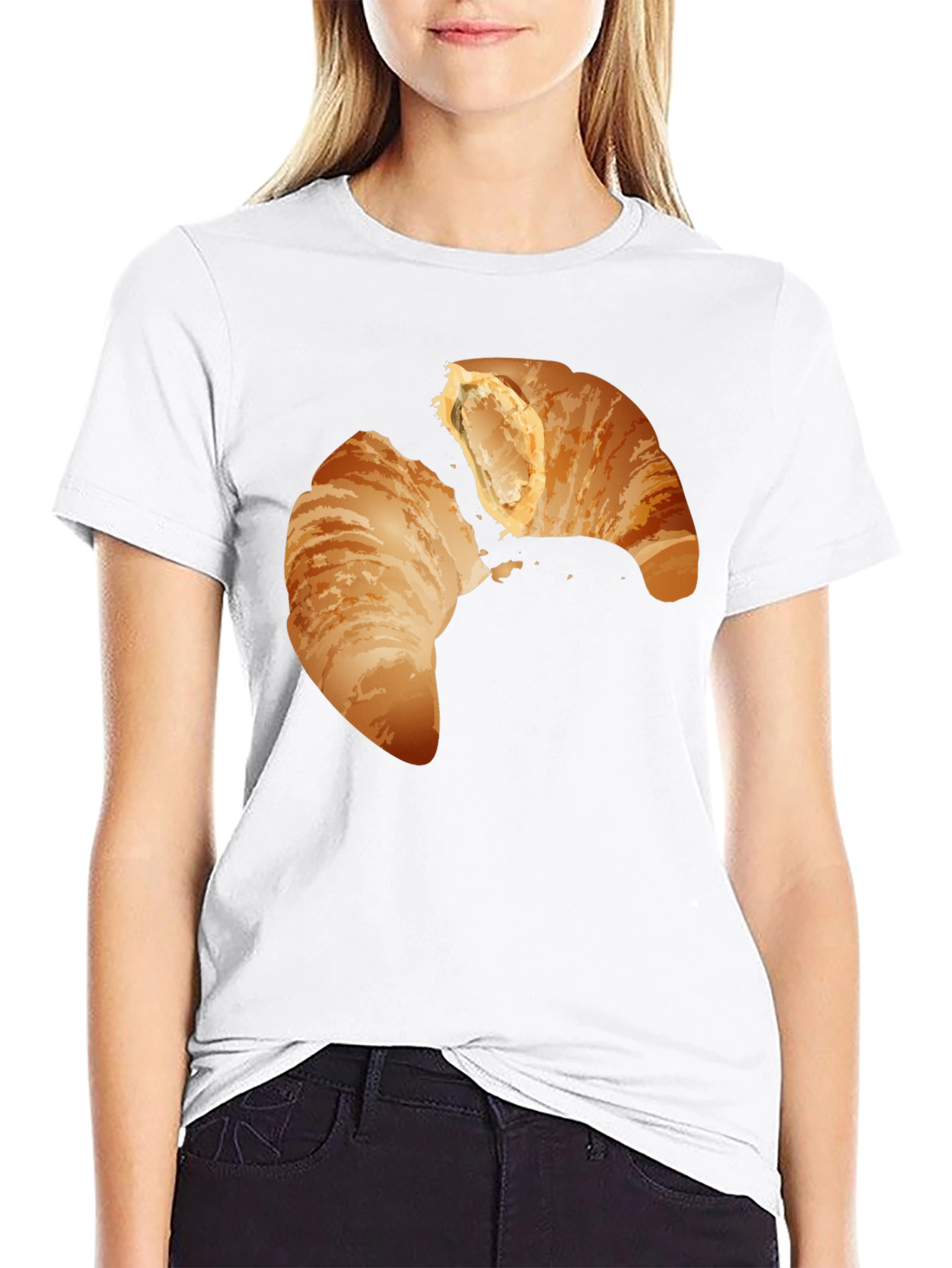 Croissant Graphic Tee - Black Crew Neck