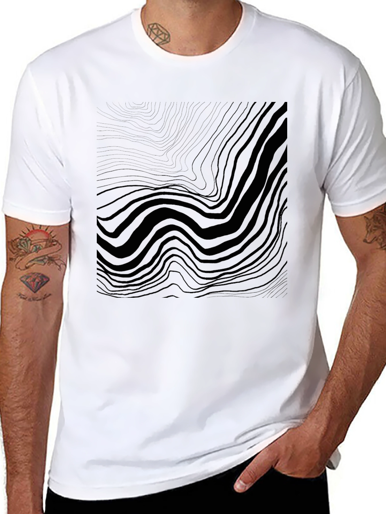 Abstract Wave Pattern Black T-Shirt