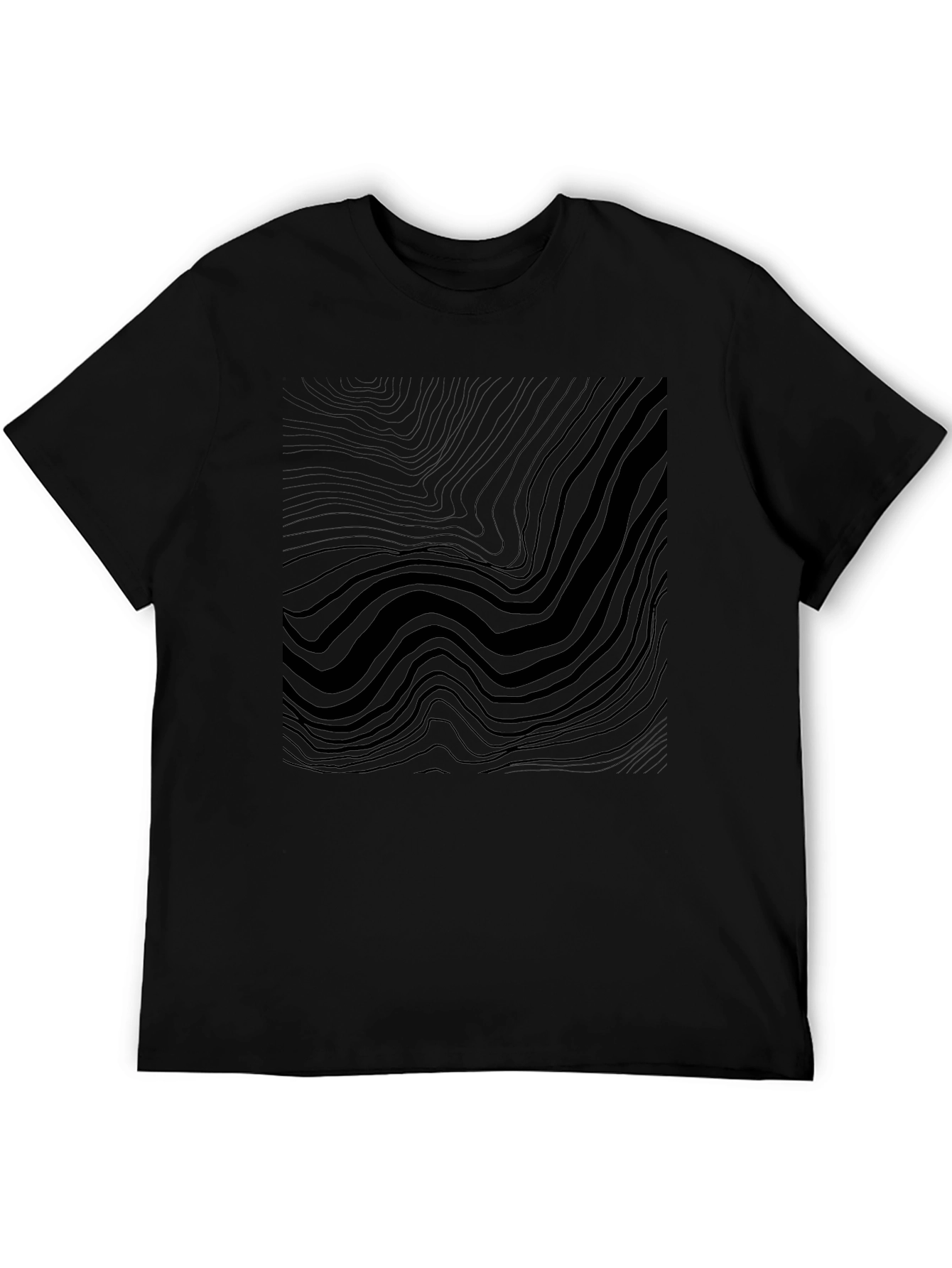 Abstract Wave Pattern Black T-Shirt
