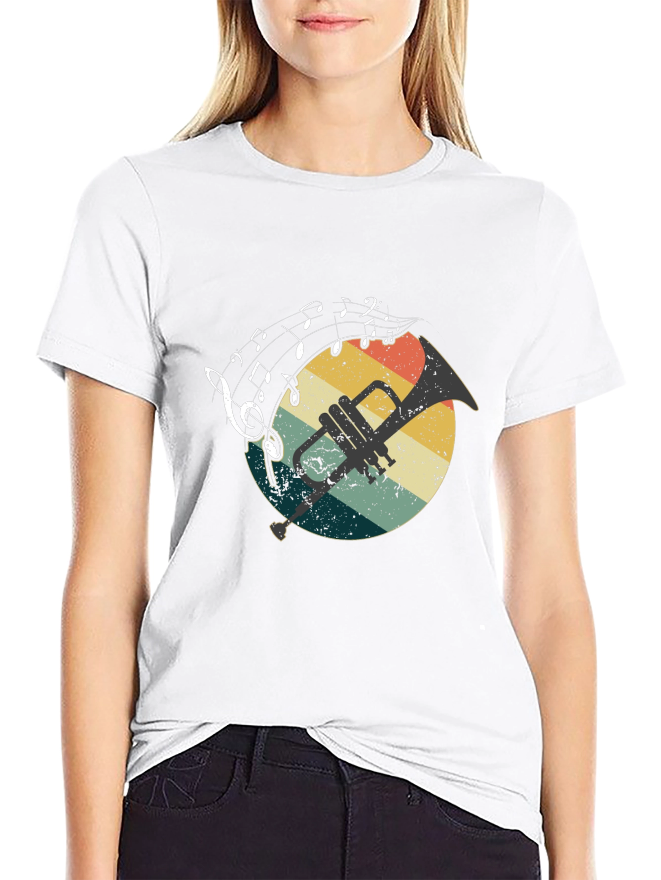 Retro Trumpet & Music Notes Graphic T-Shirt