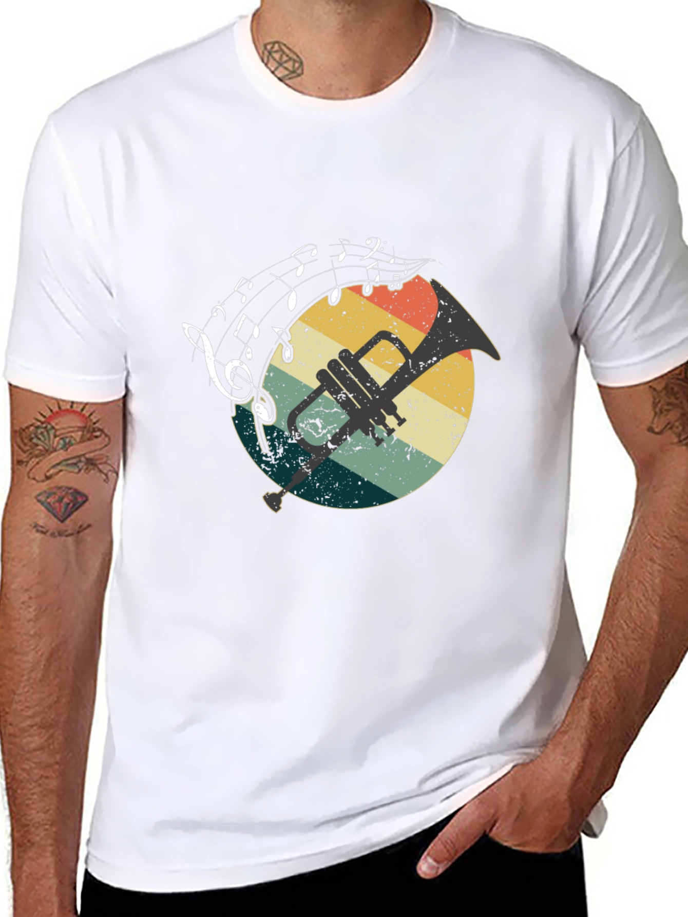 Retro Trumpet & Music Notes Graphic T-Shirt